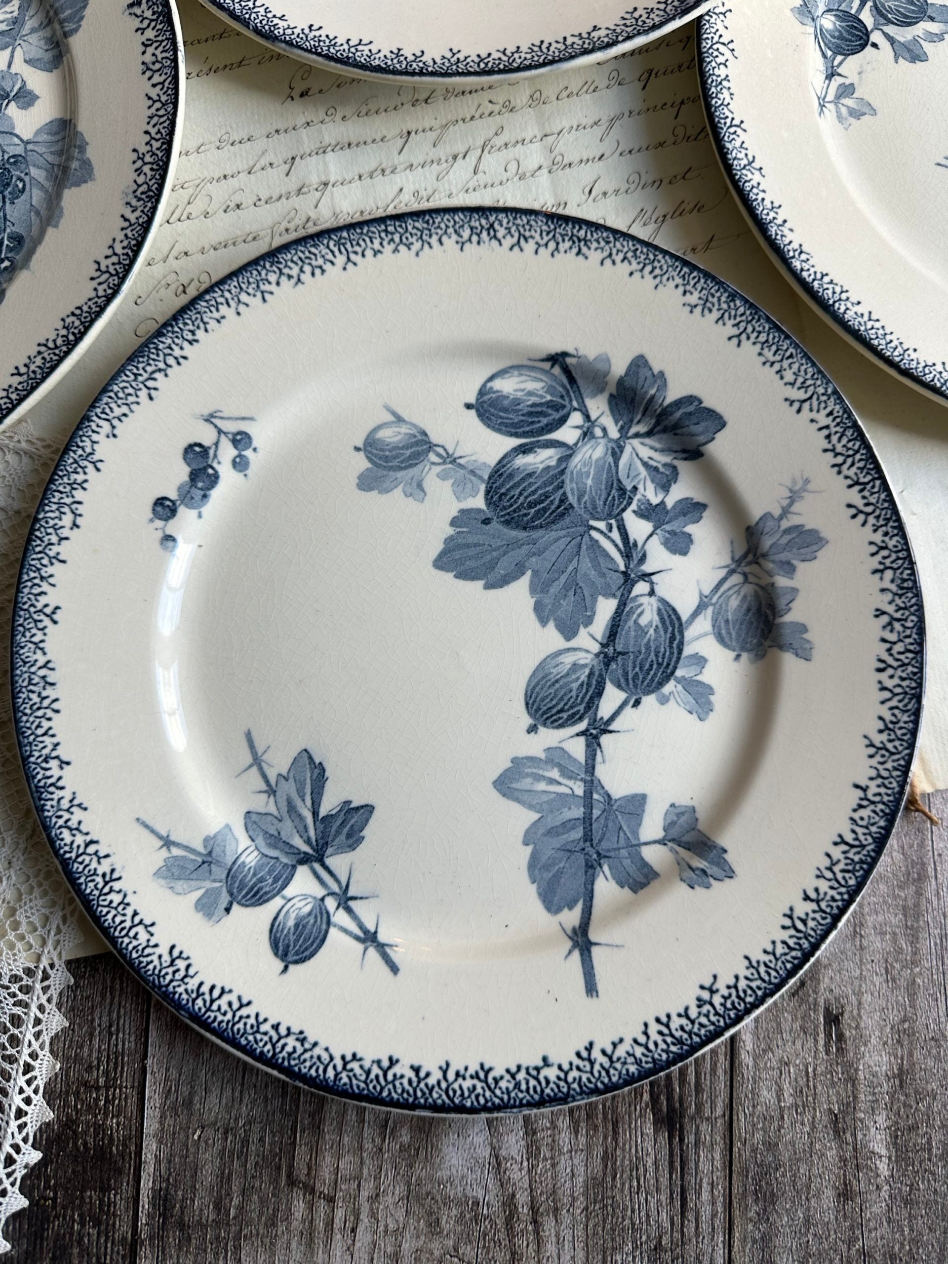 Suite de 6 assiettes à dessert Sarreguemines modèle Groseilles