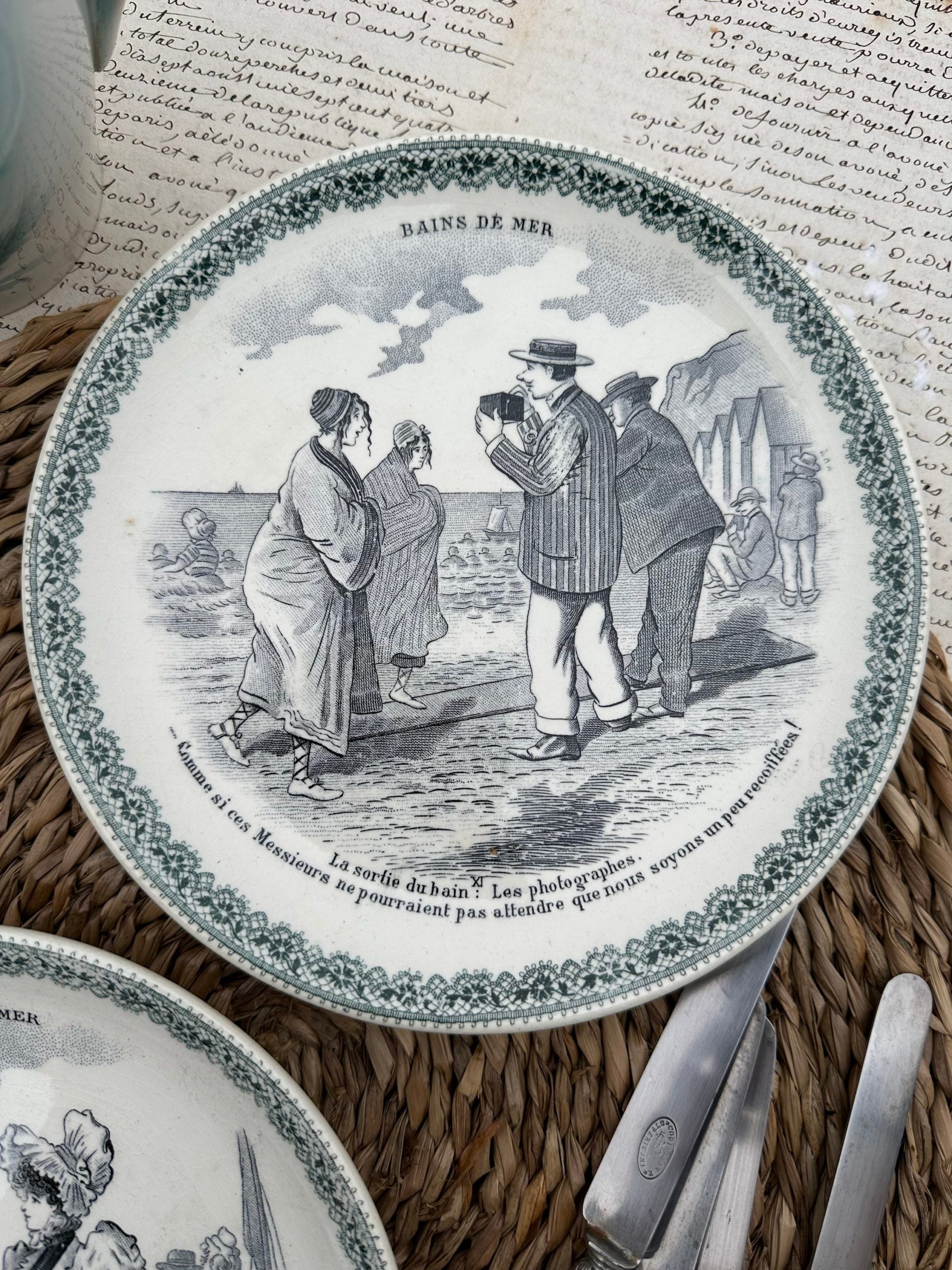 Two speaking plates from Choisy le Roi, Bains de Mer model, 19th century