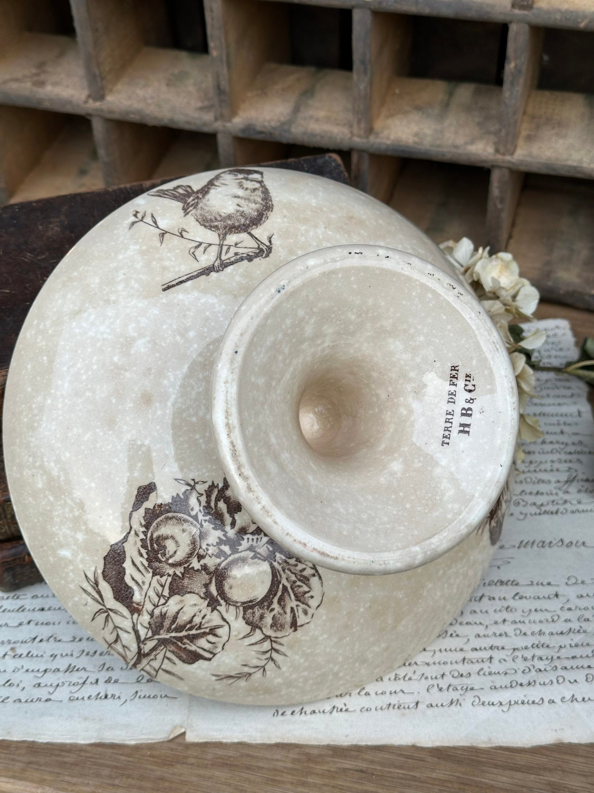 Ironstone compote dish by Choisy le Roi with birds