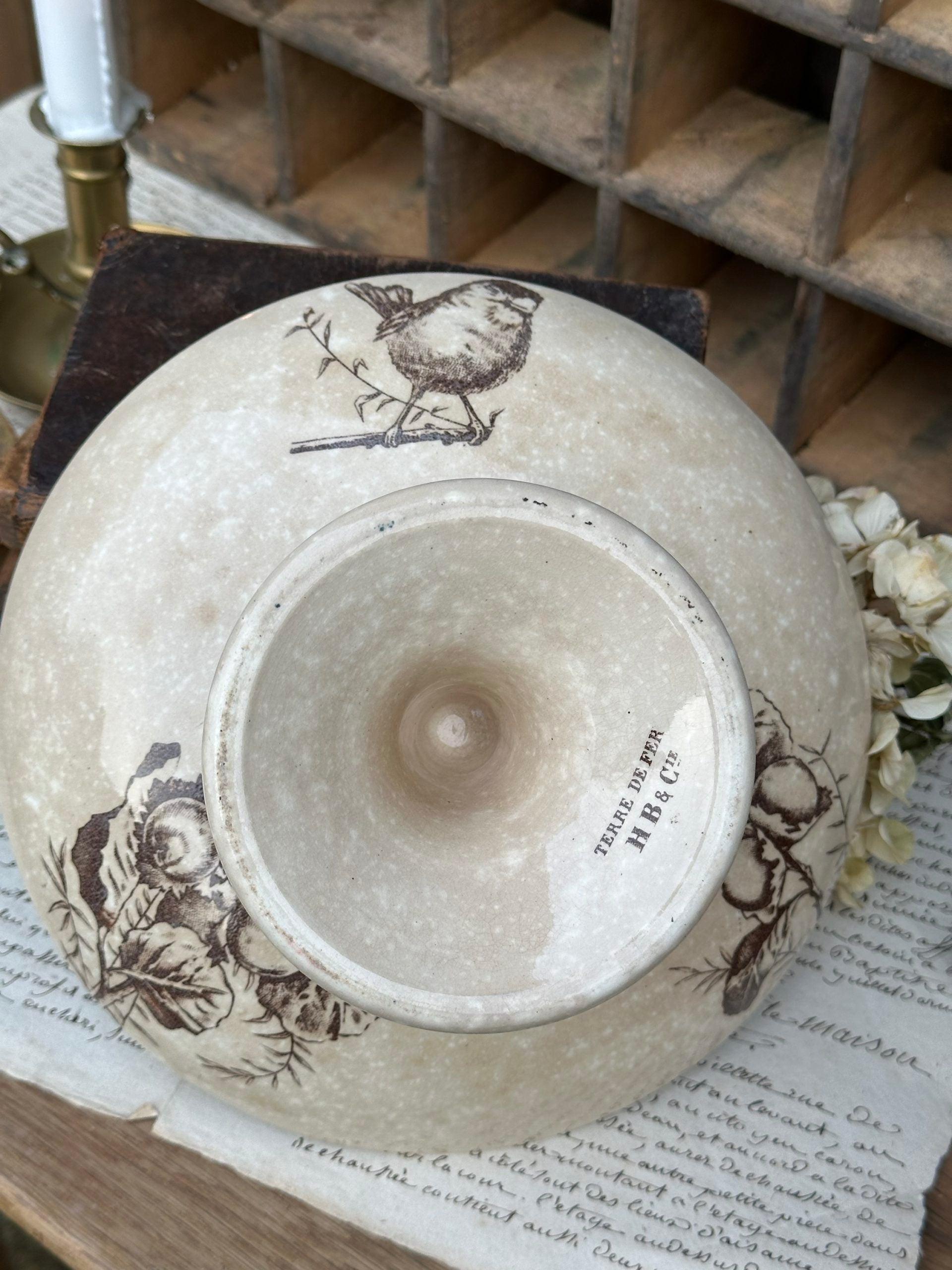 Ironstone compote dish by Choisy le Roi with birds