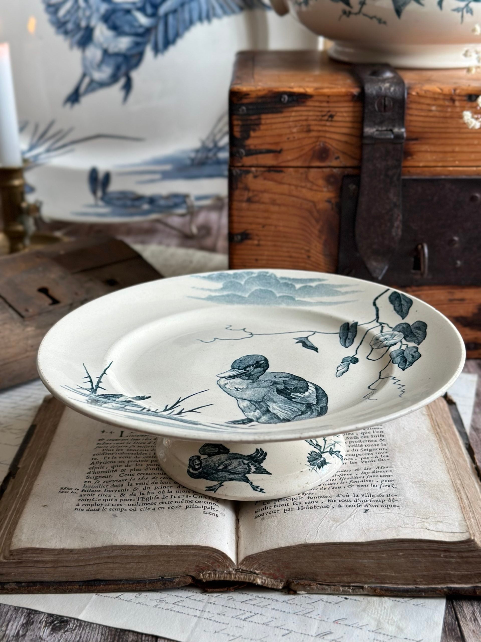 Plat piédouche Lunéville modèle Oiseaux - vers 1880