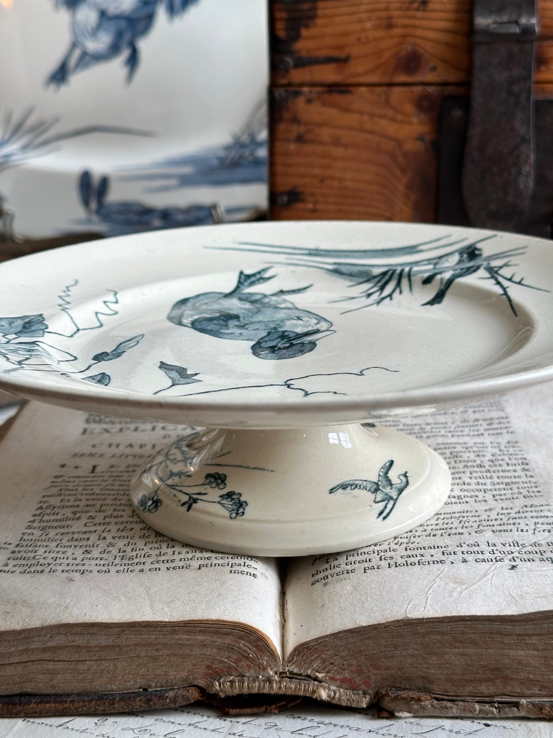 Pedestal dish Lunéville Birds model - circa 1880