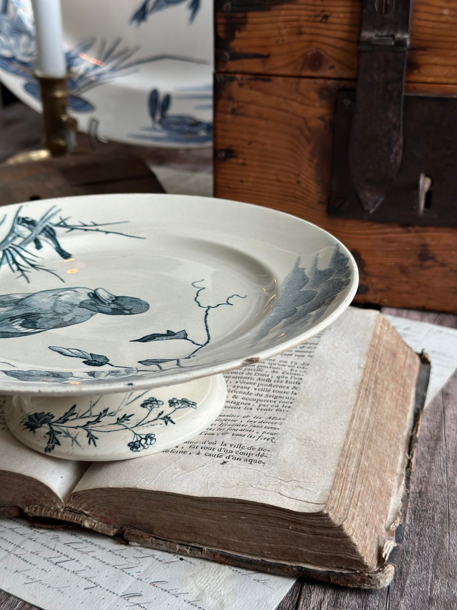 Pedestal dish Lunéville Birds model - circa 1880