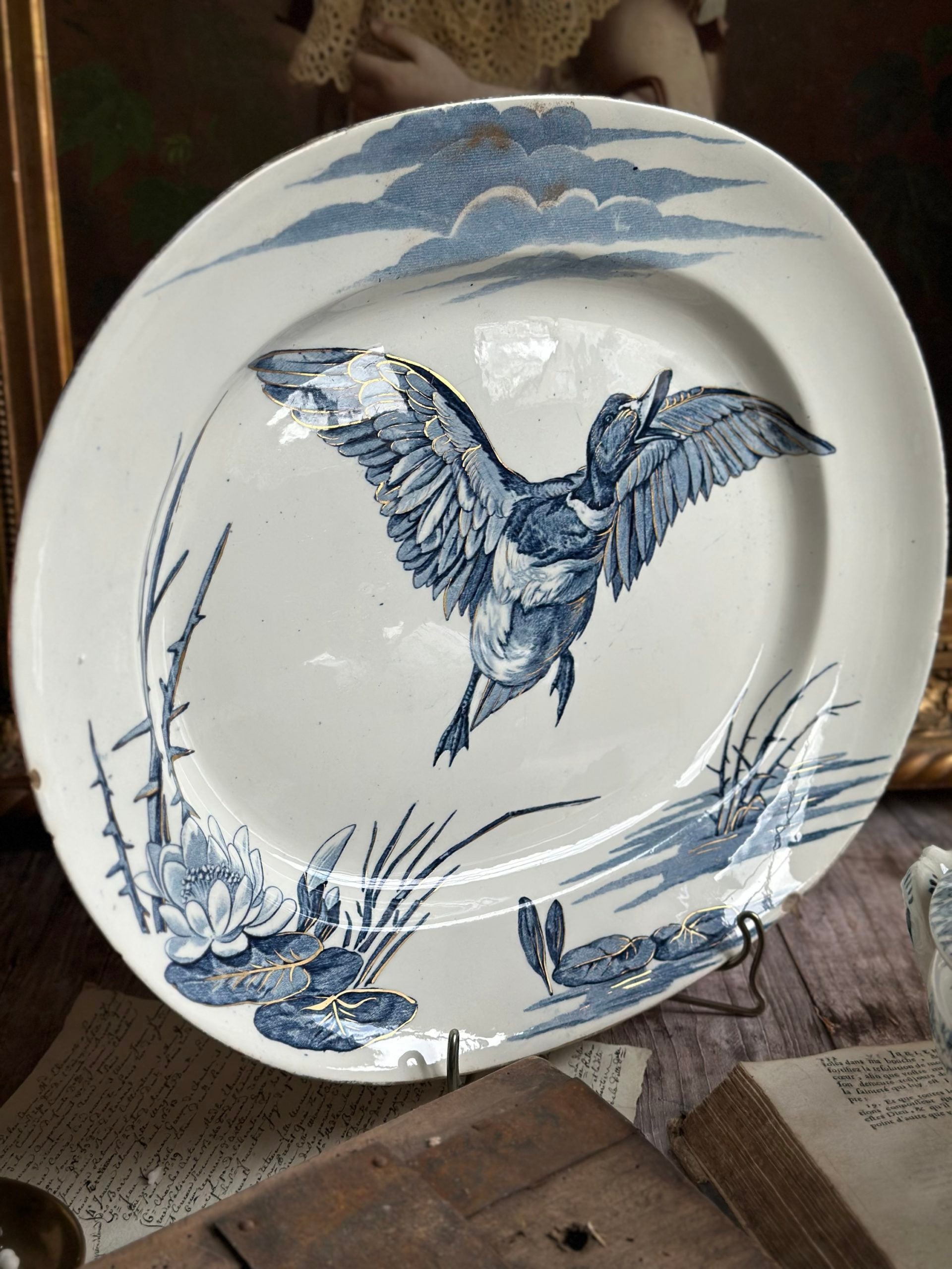 Très grand plat ovale Lunéville modèle Oiseaux - vers 1880