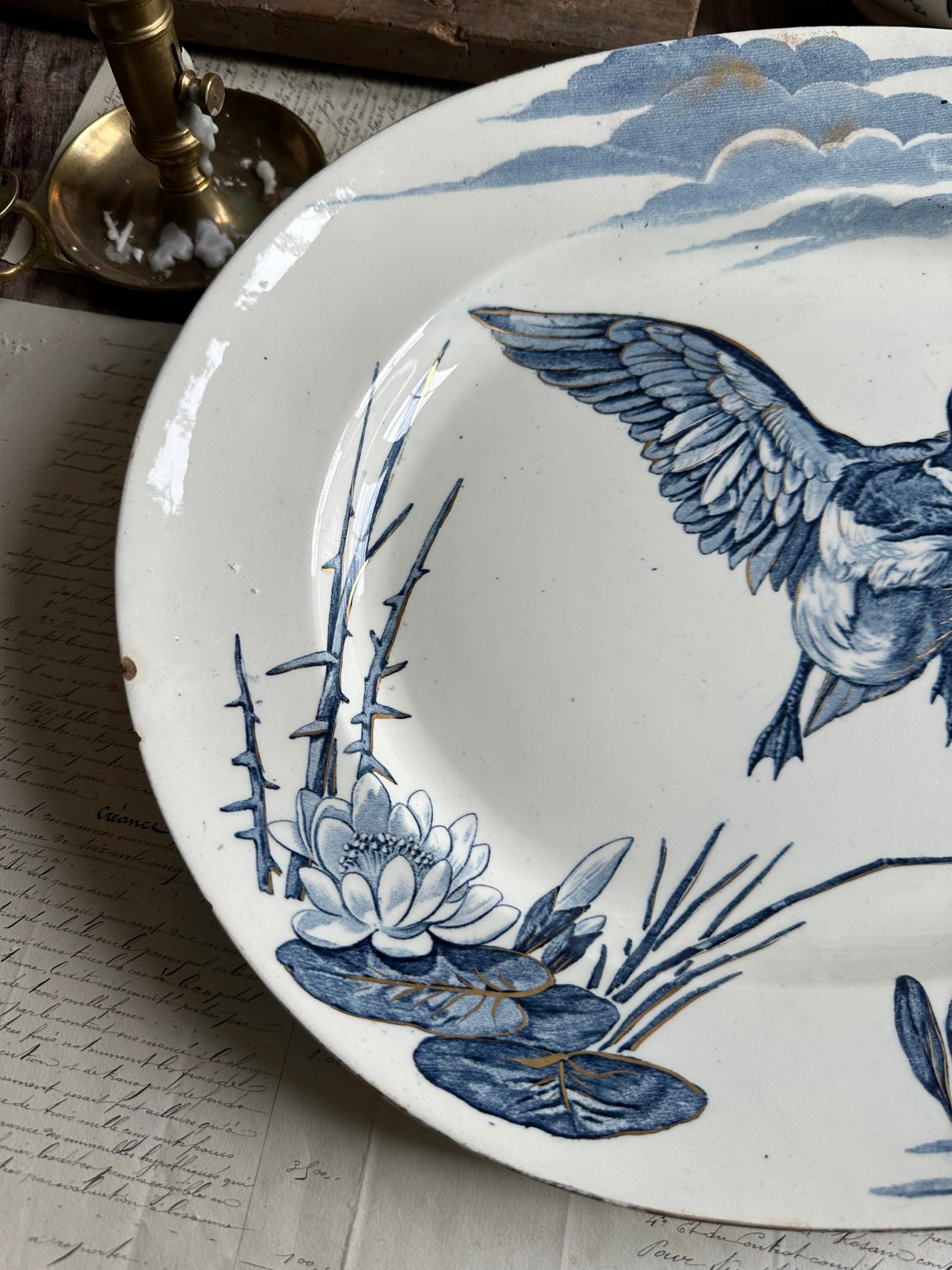 Very large Lunéville oval dish, Birds model - circa 1880