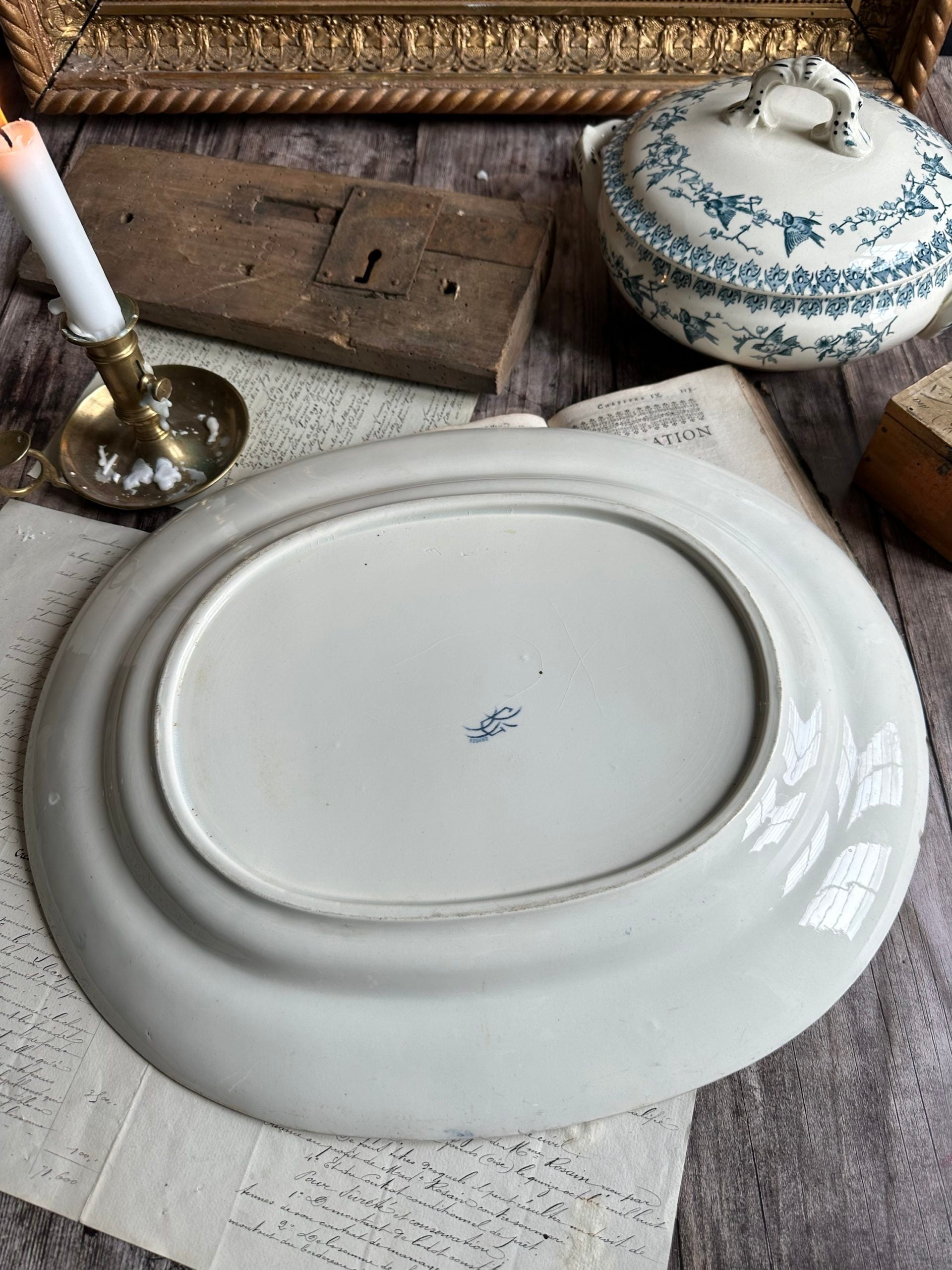 Very large Lunéville oval dish, Birds model - circa 1880