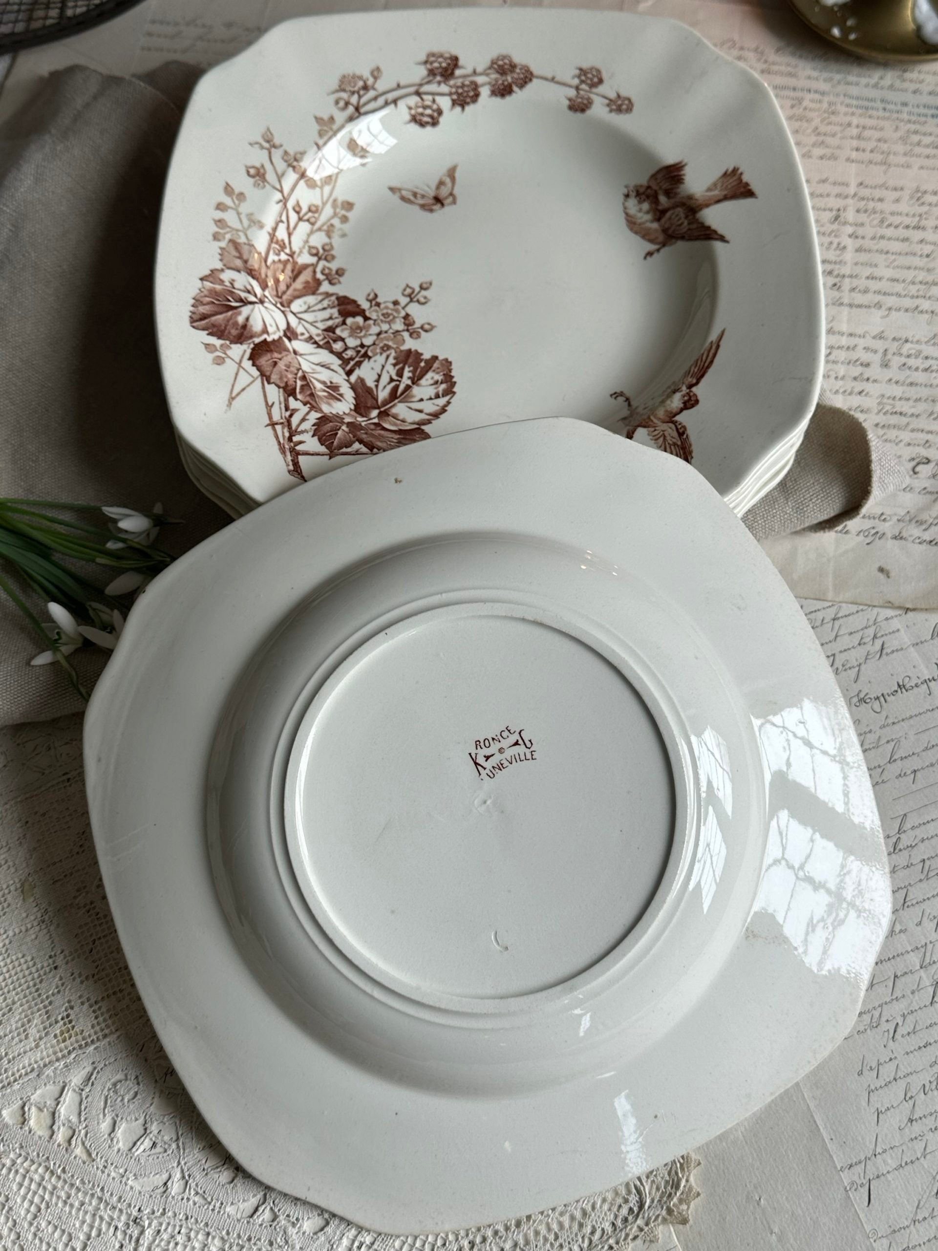 Set of 6 Lunéville soup plates, Ronce pattern