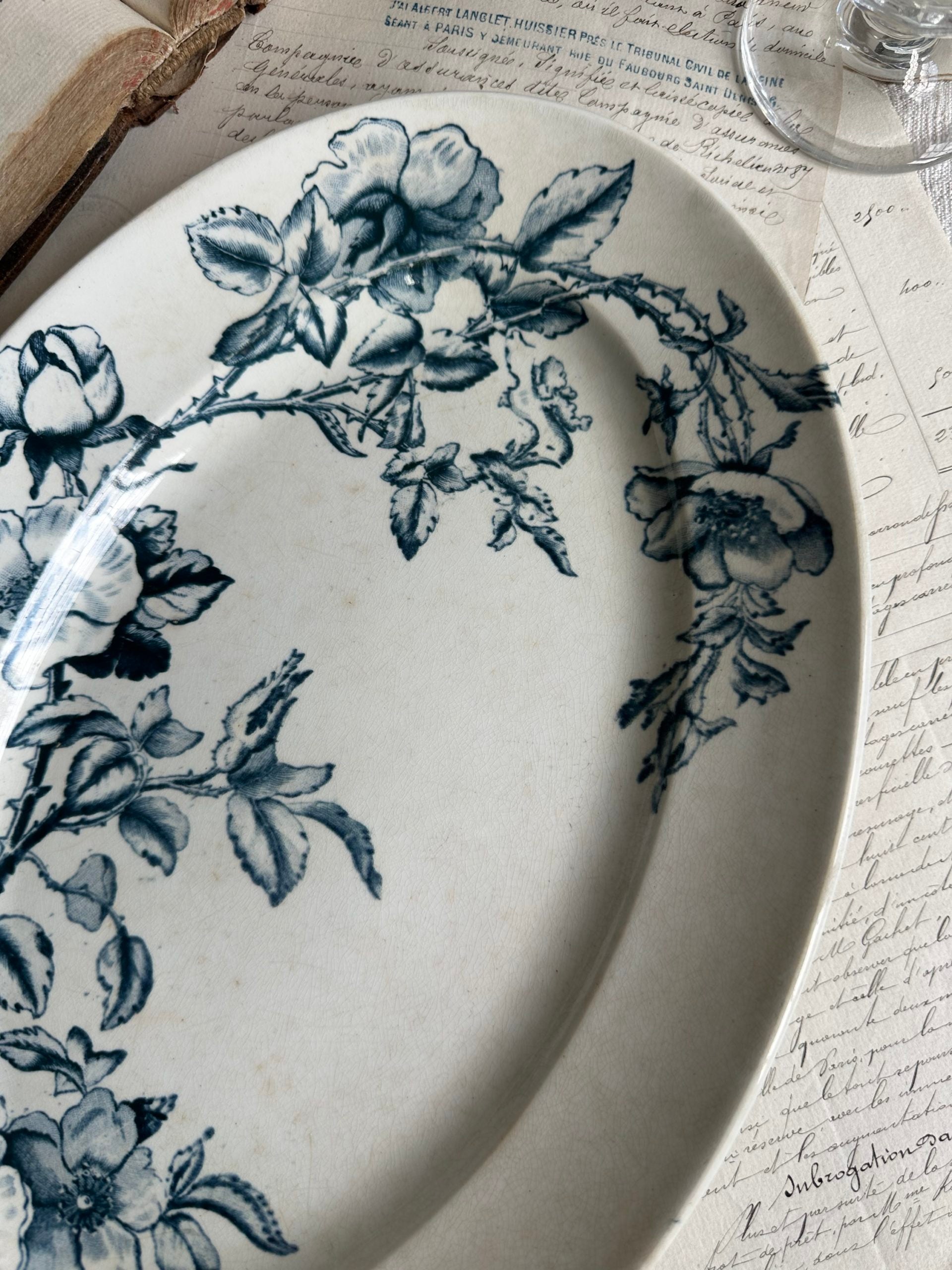Creil and Montereau oval platter, Rosa pattern