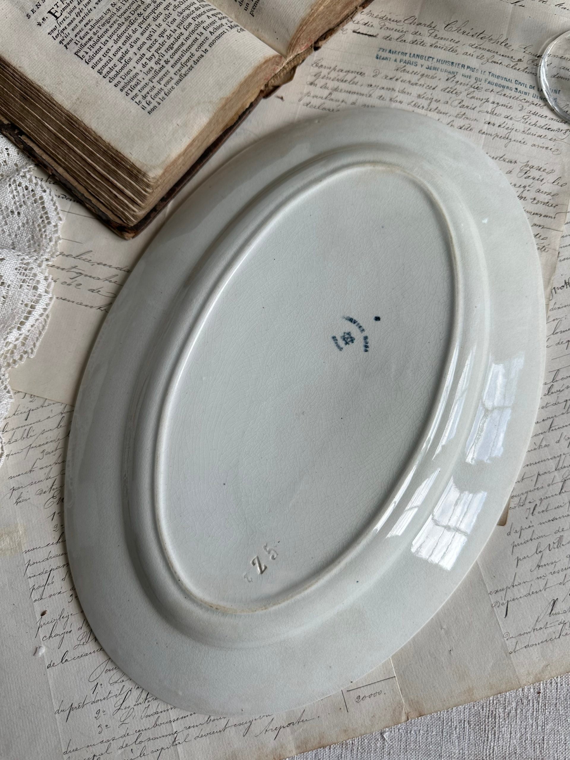 Creil and Montereau oval platter, Rosa pattern