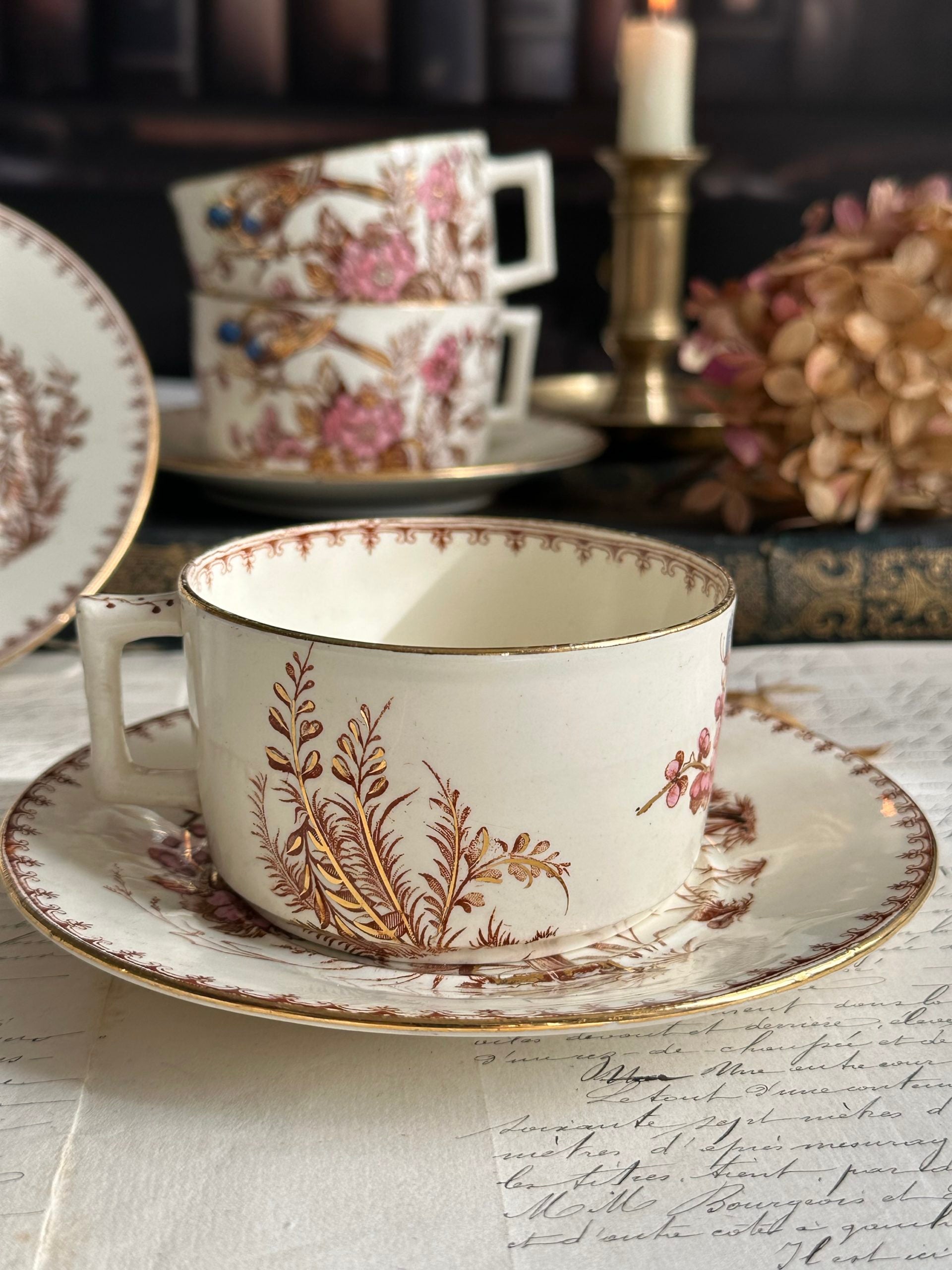 I. Lunéville ironstone teacup, Mésange design, polychrome gilt