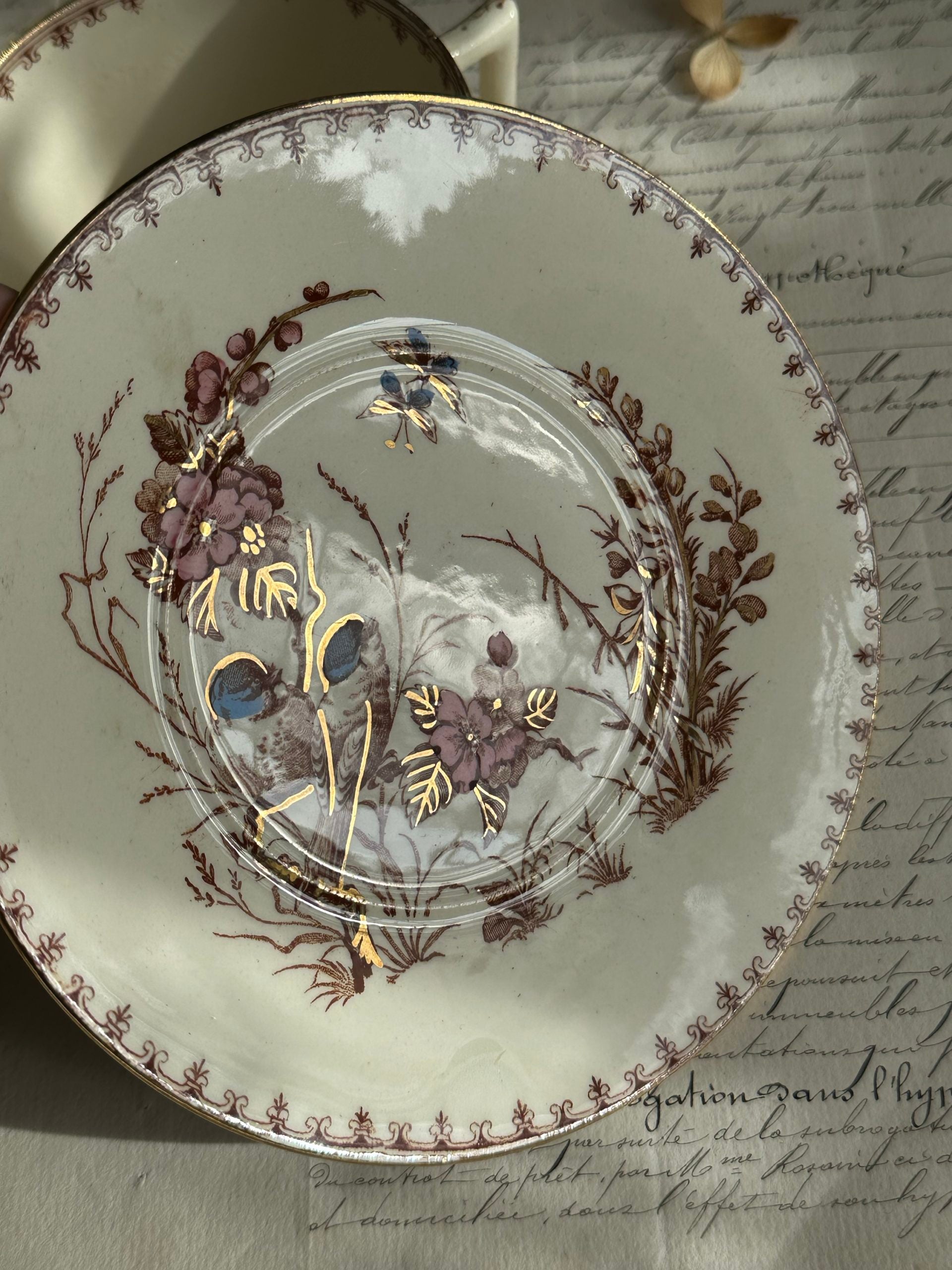 I. Lunéville ironstone teacup, Mésange design, polychrome gilt
