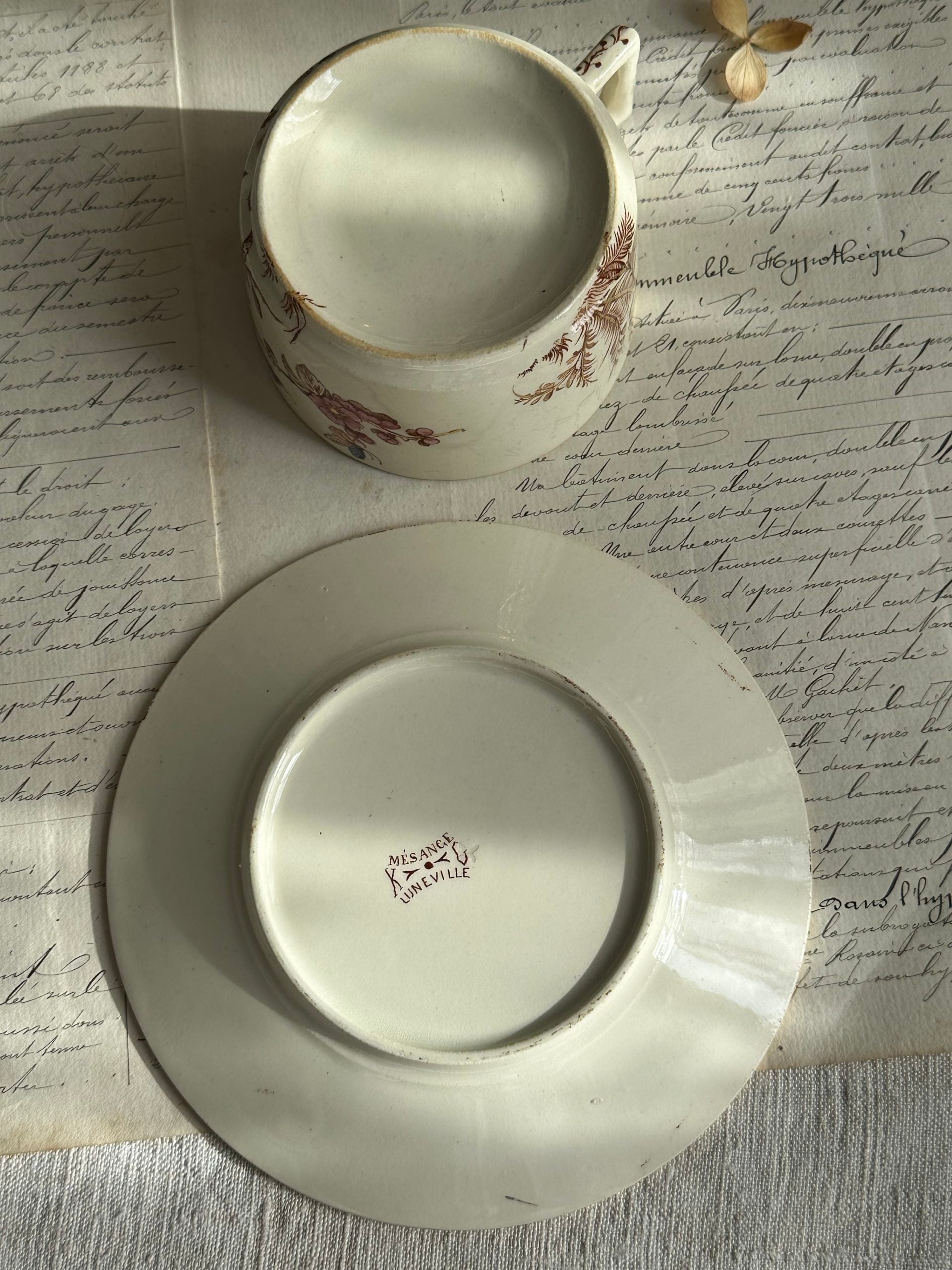 I. Lunéville ironstone teacup, Mésange design, polychrome gilt