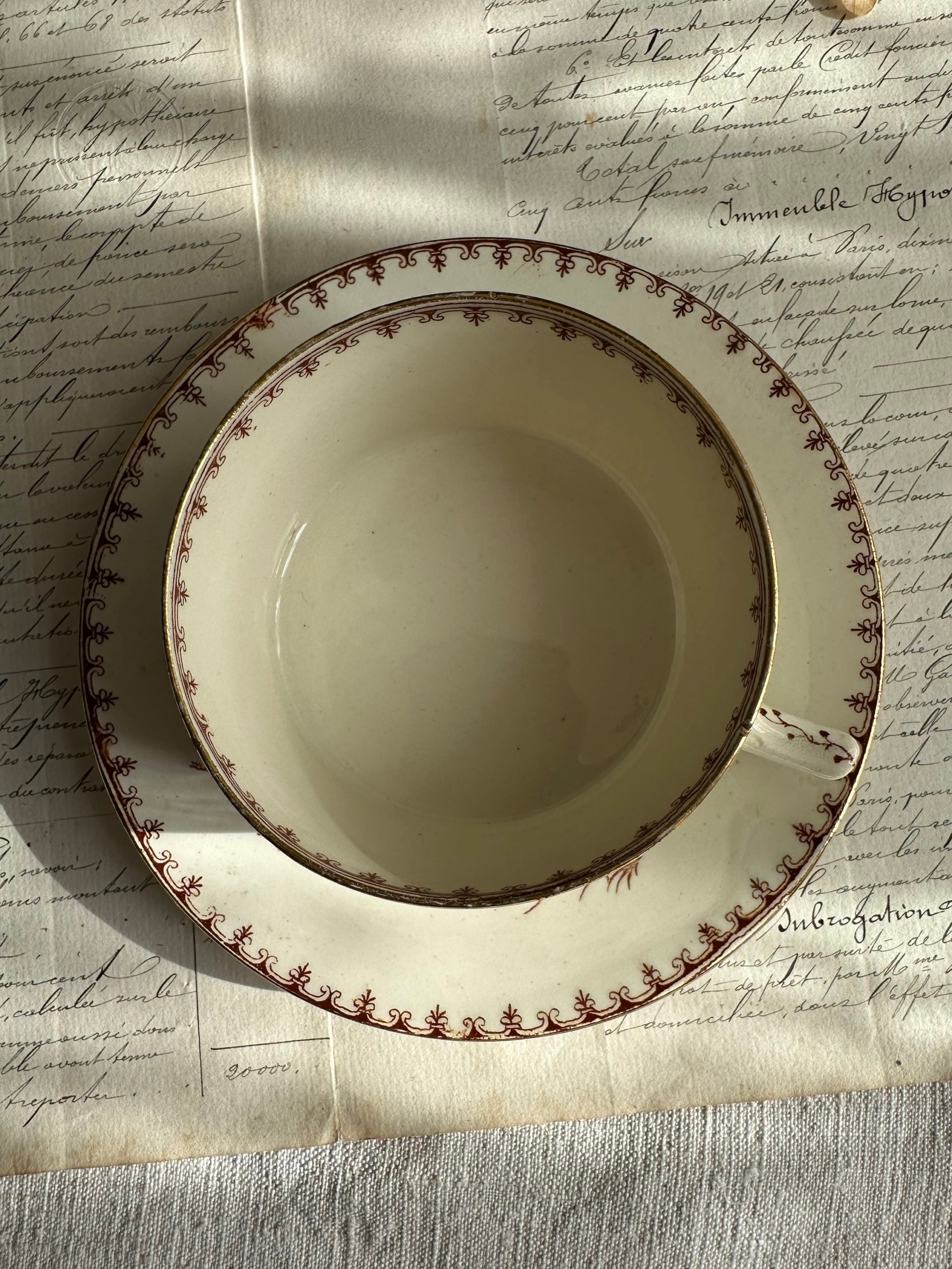 I. Lunéville ironstone teacup, Mésange design, polychrome gilt