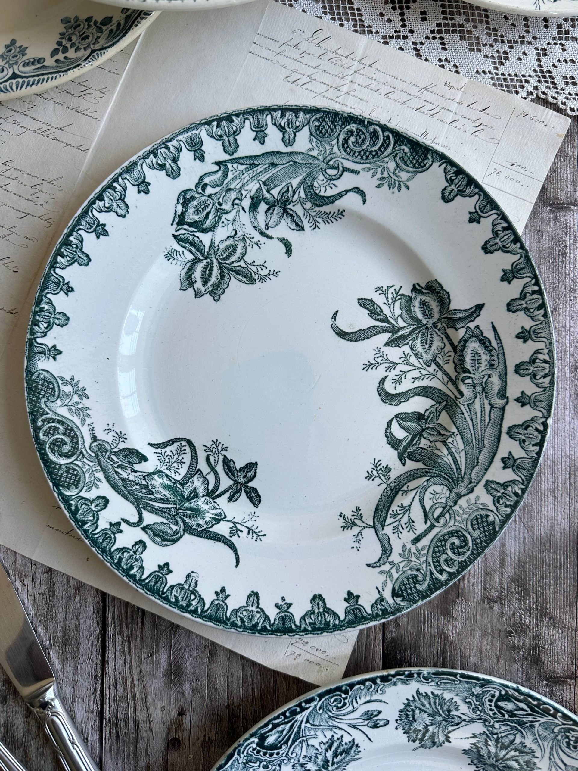 II. Suite de 6 assiettes plates terre de fer dépareillées