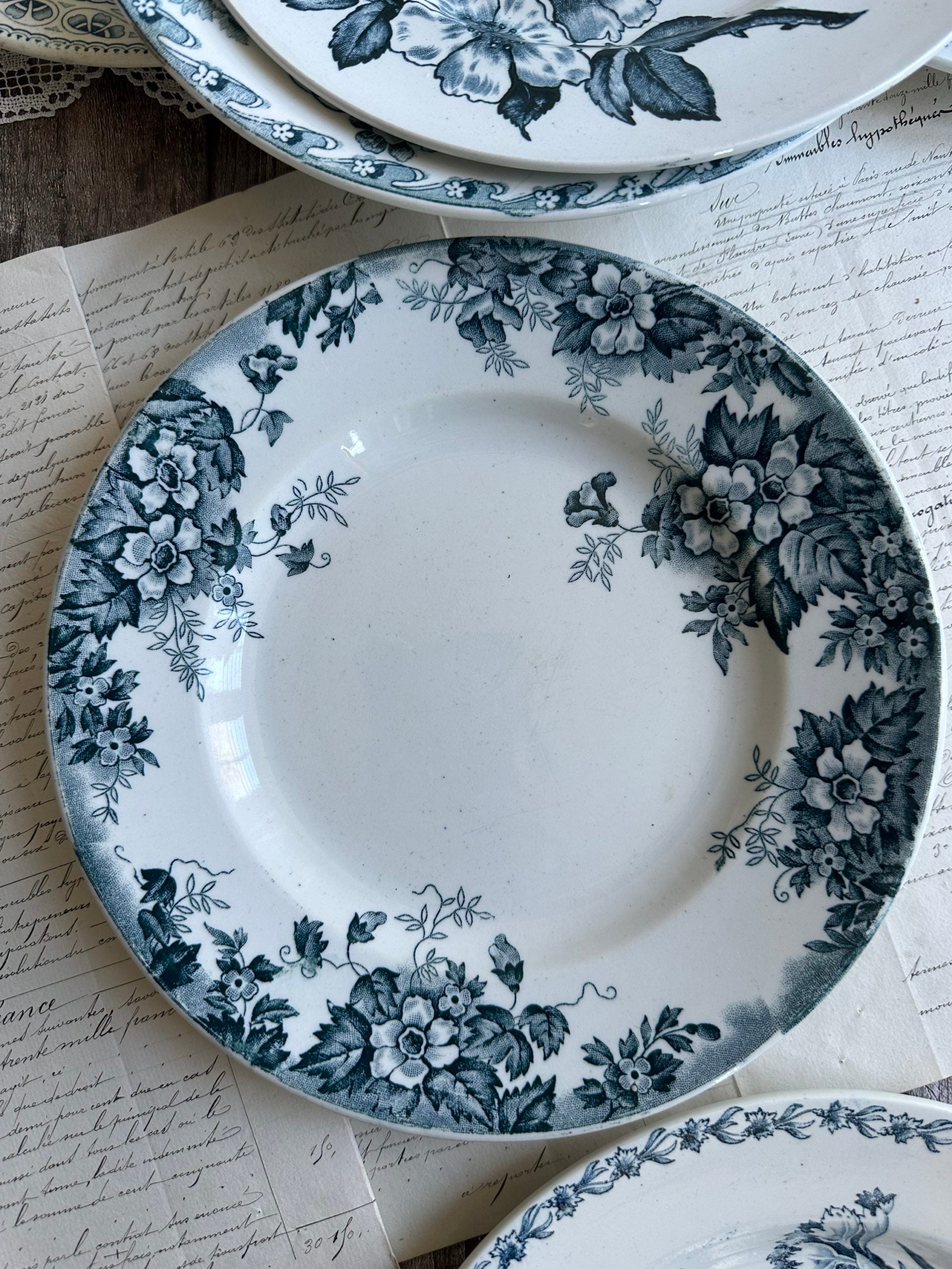 IV. Suite de 6 assiettes plates terre de fer dépareillées