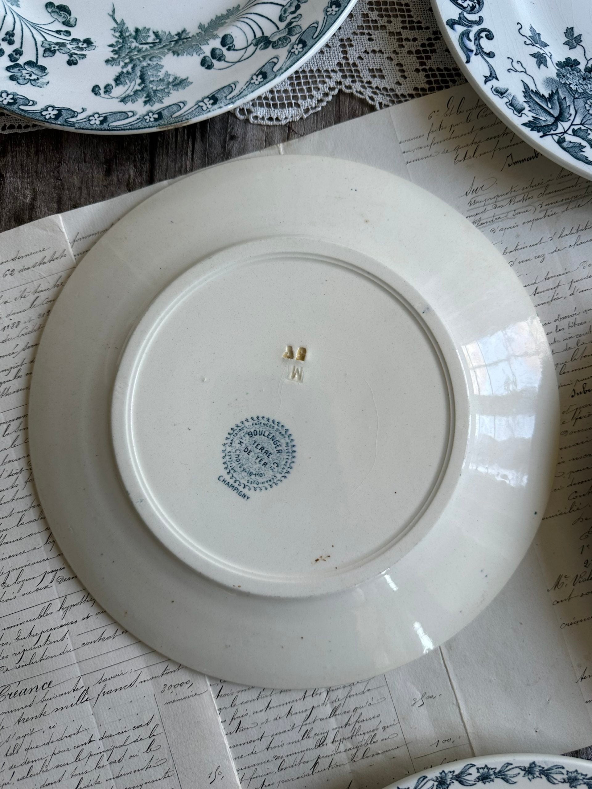 IV. Suite de 6 assiettes plates terre de fer dépareillées
