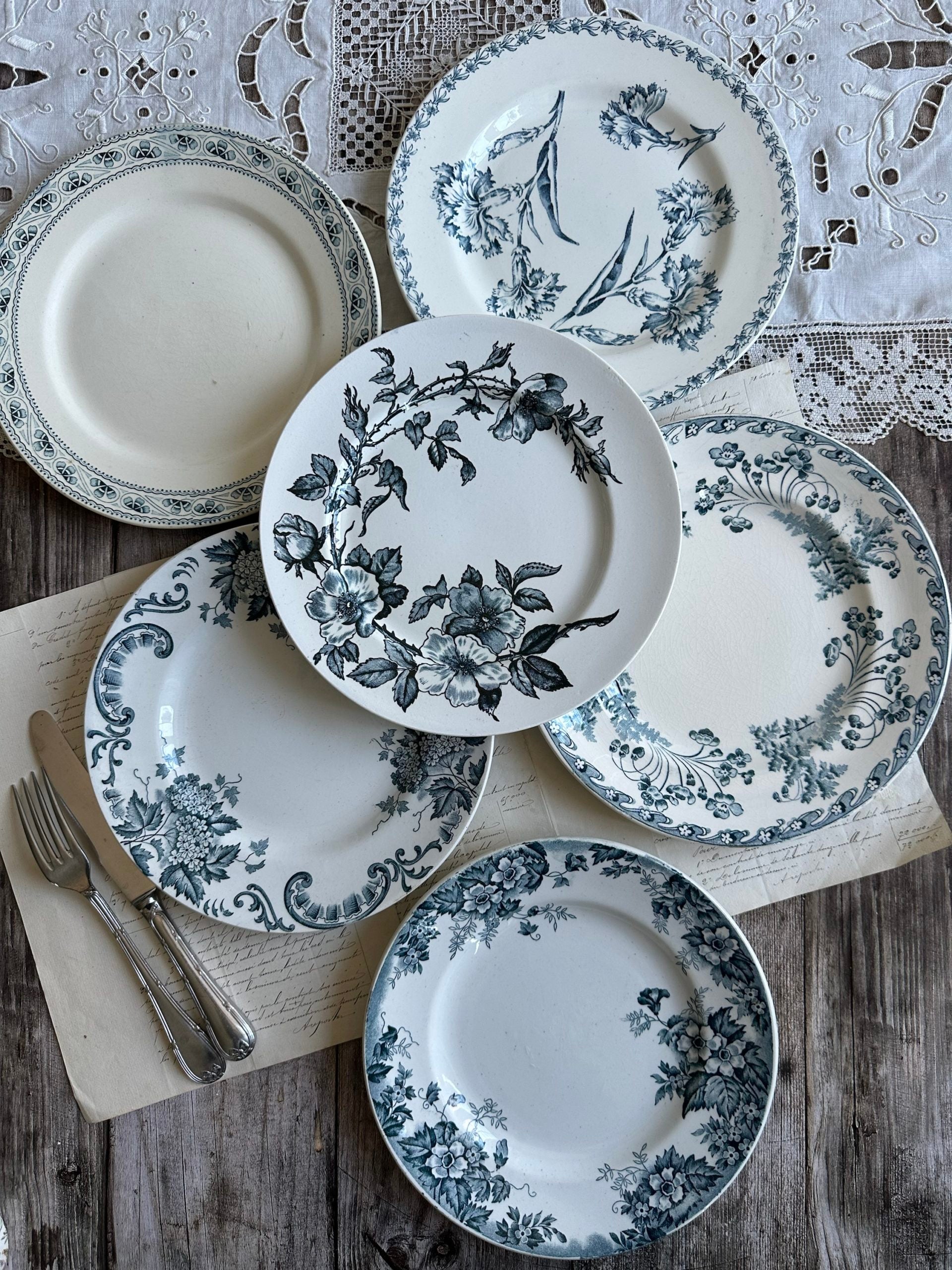 III. Suite de 6 assiettes plates terre de fer dépareillées