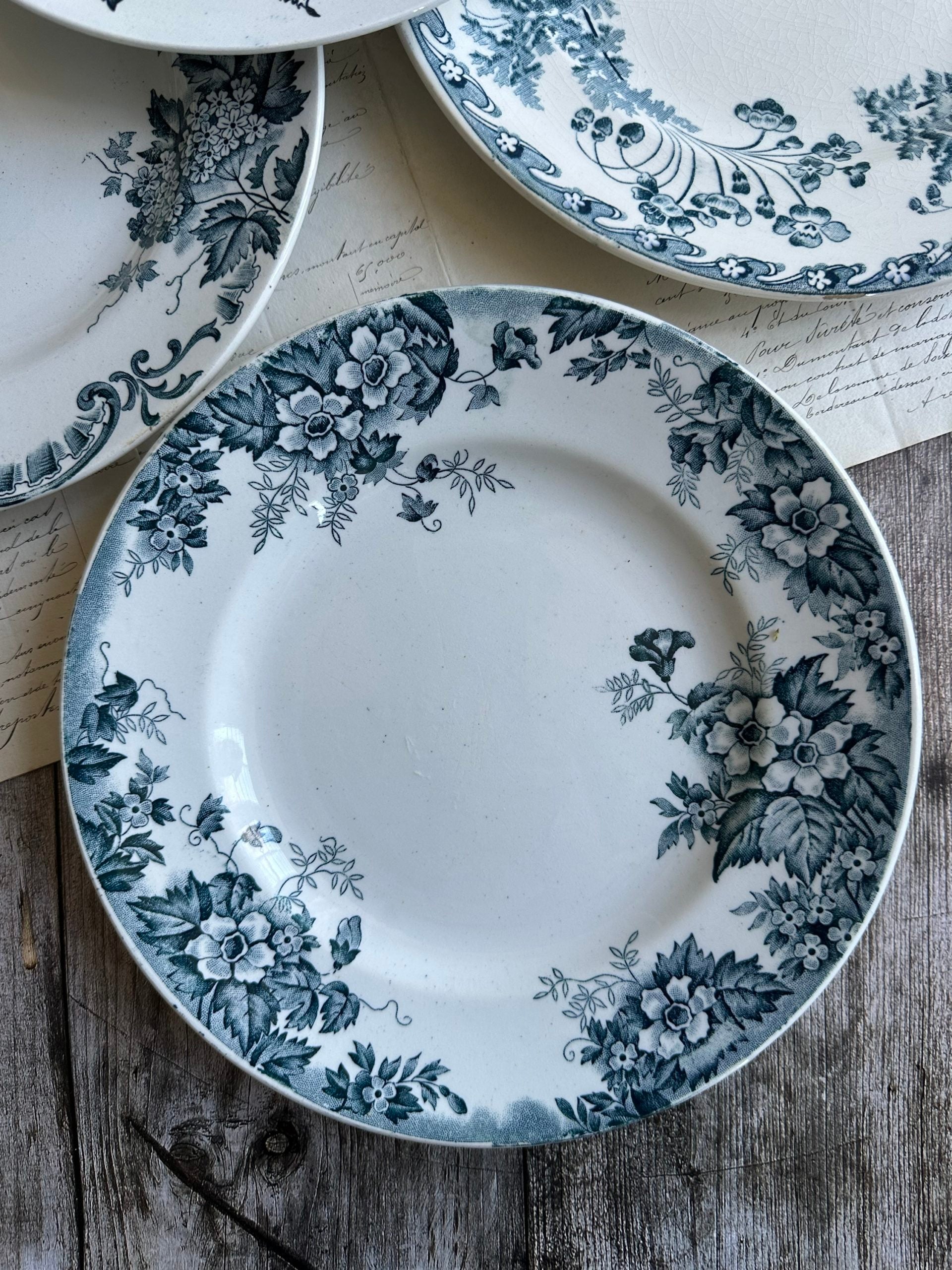 III. Suite de 6 assiettes plates terre de fer dépareillées