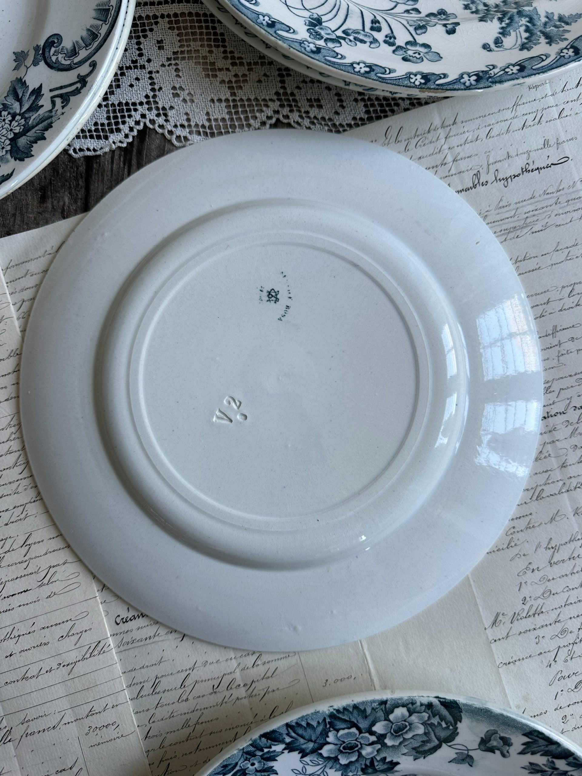 III. Suite de 6 assiettes plates terre de fer dépareillées