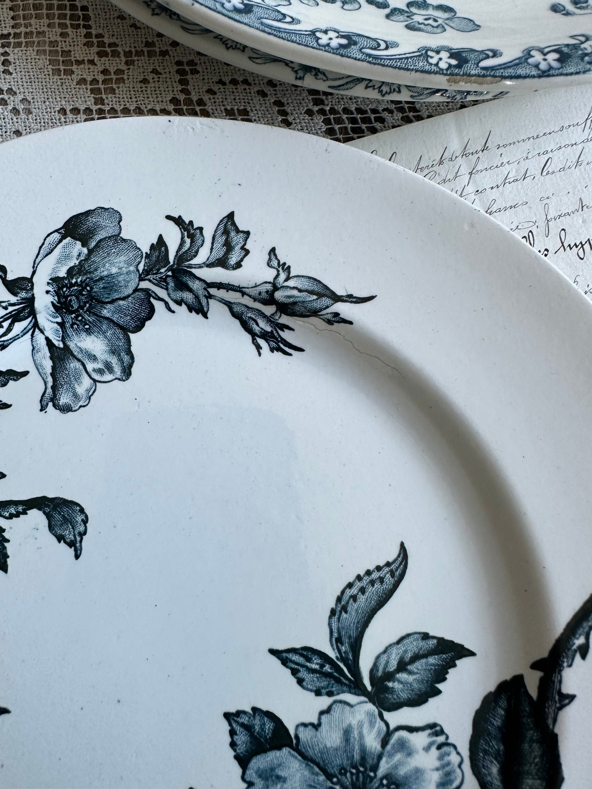 III. Suite de 6 assiettes plates terre de fer dépareillées