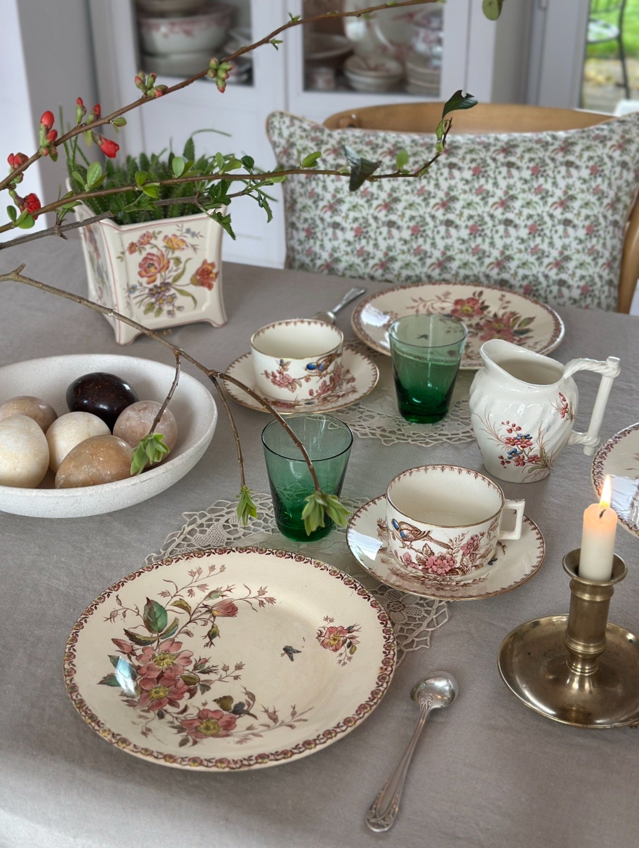 Decorative stone eggs with their cup