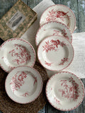 Suite de 6 assiettes creuses, Sarreguemines Favori et Gien Fushia