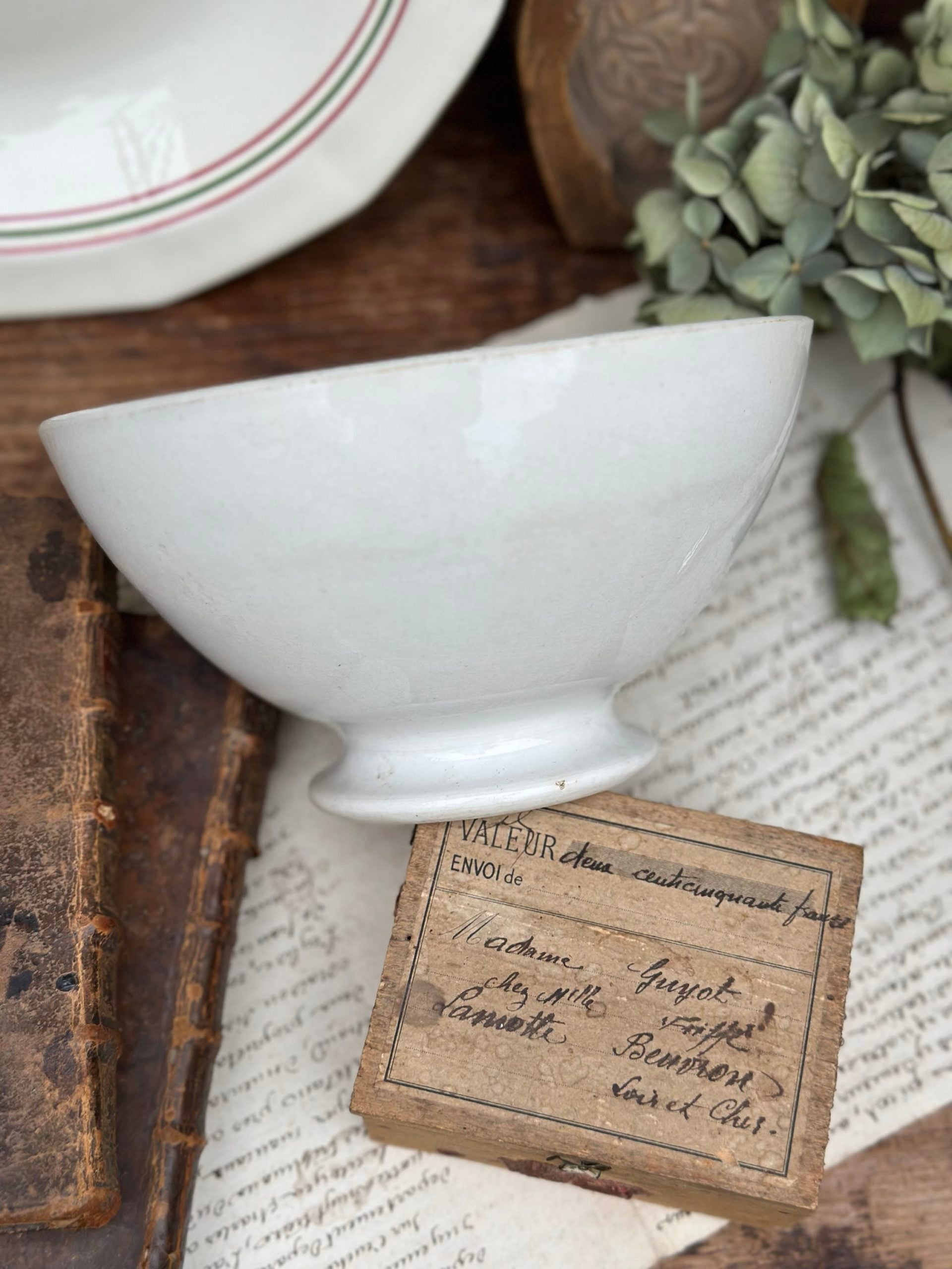 Antique XXL white earthenware bowl