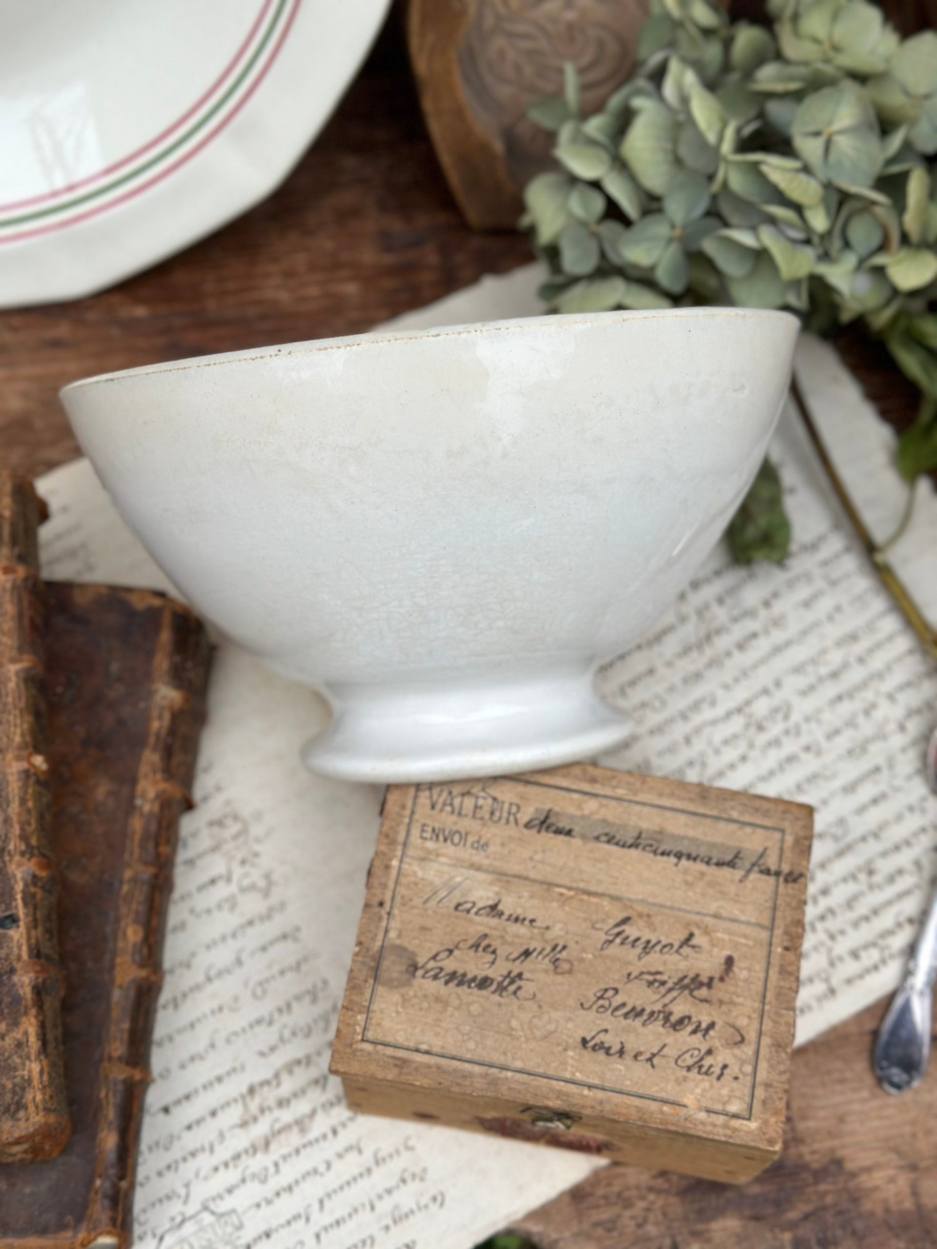 Antique XXL white earthenware bowl