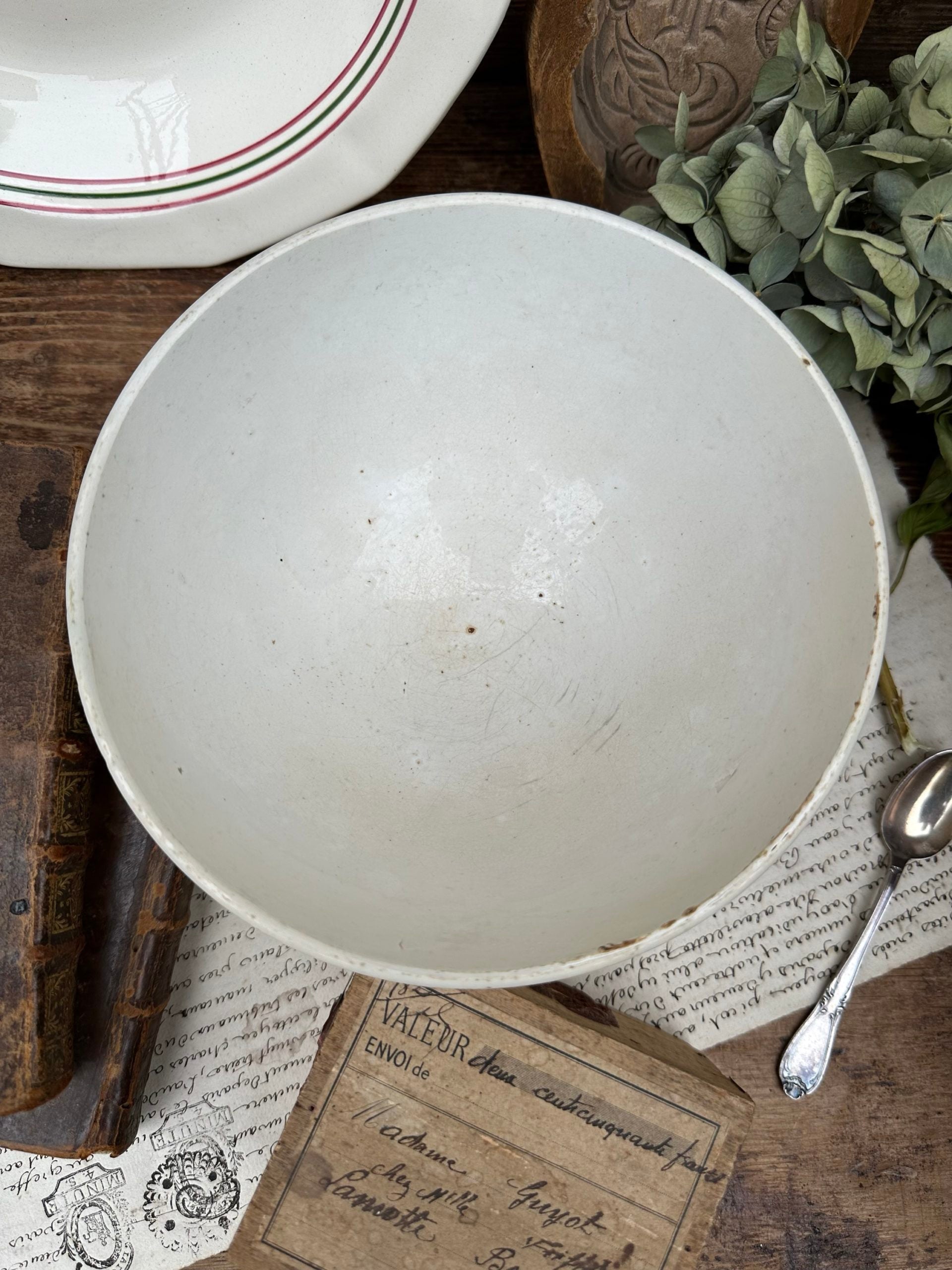 Antique XXL white earthenware bowl