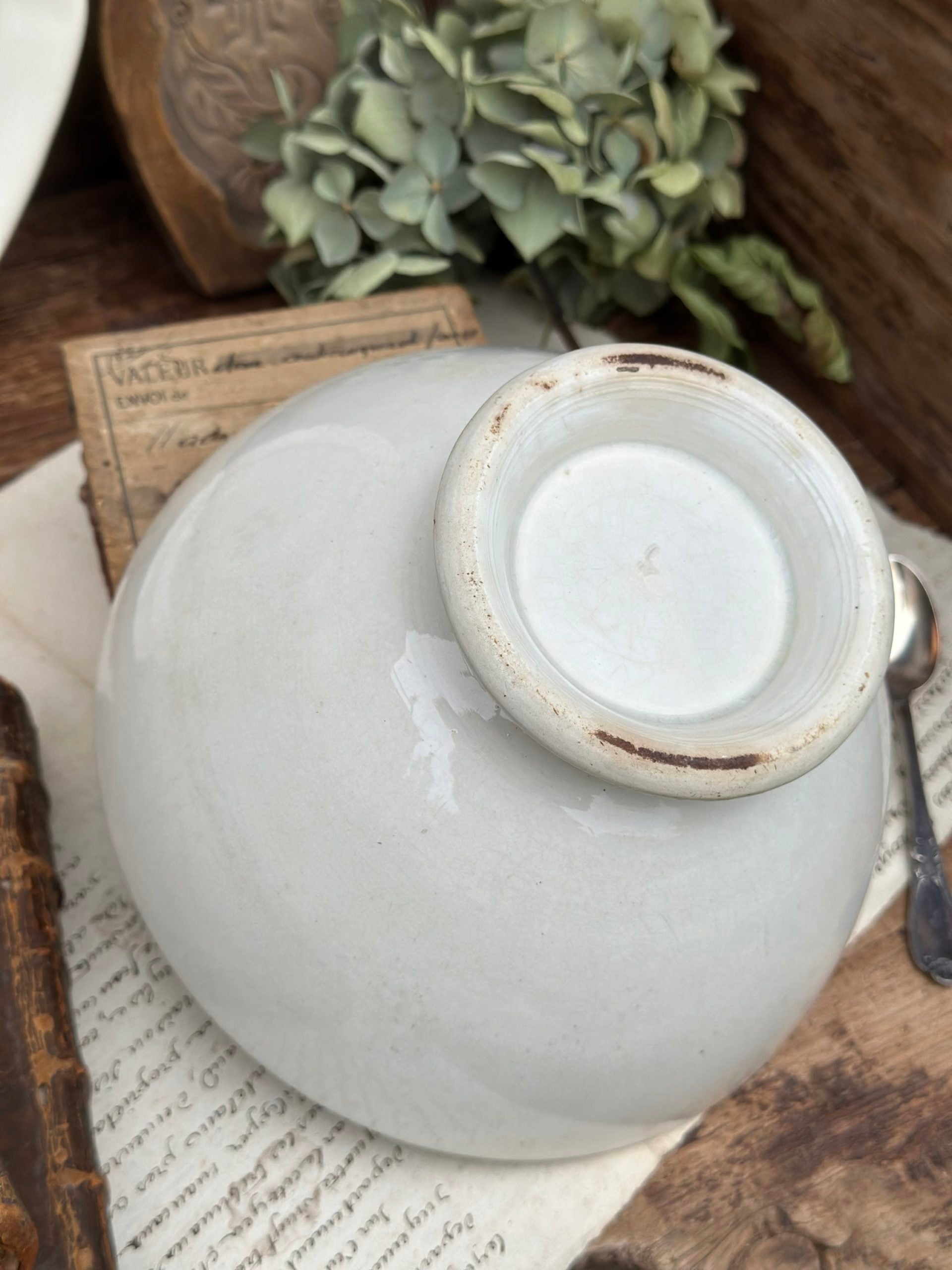 Antique XXL white earthenware bowl