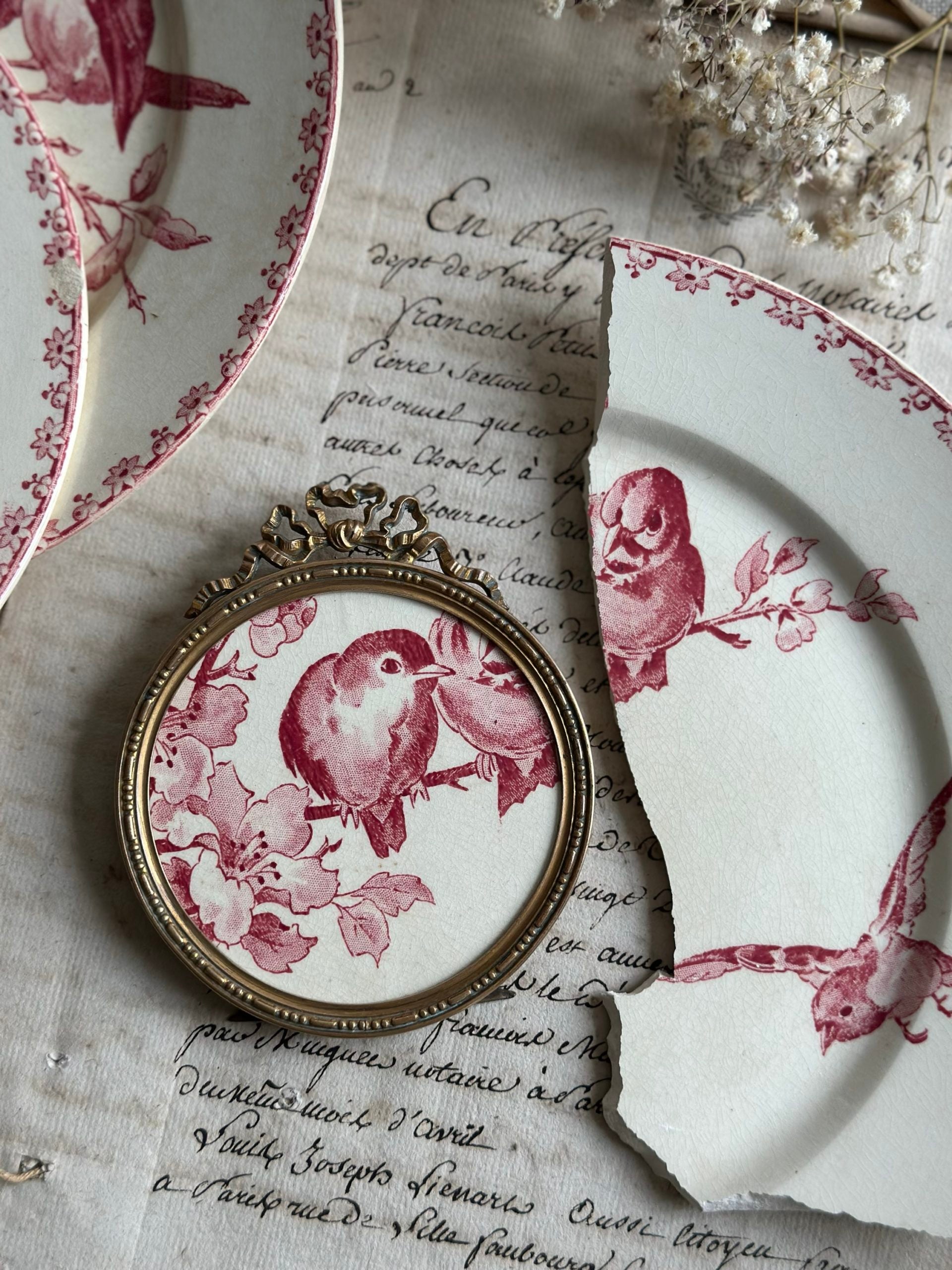 Cadre ancien en bronze et  motif terre de fer Favori Sarreguemines