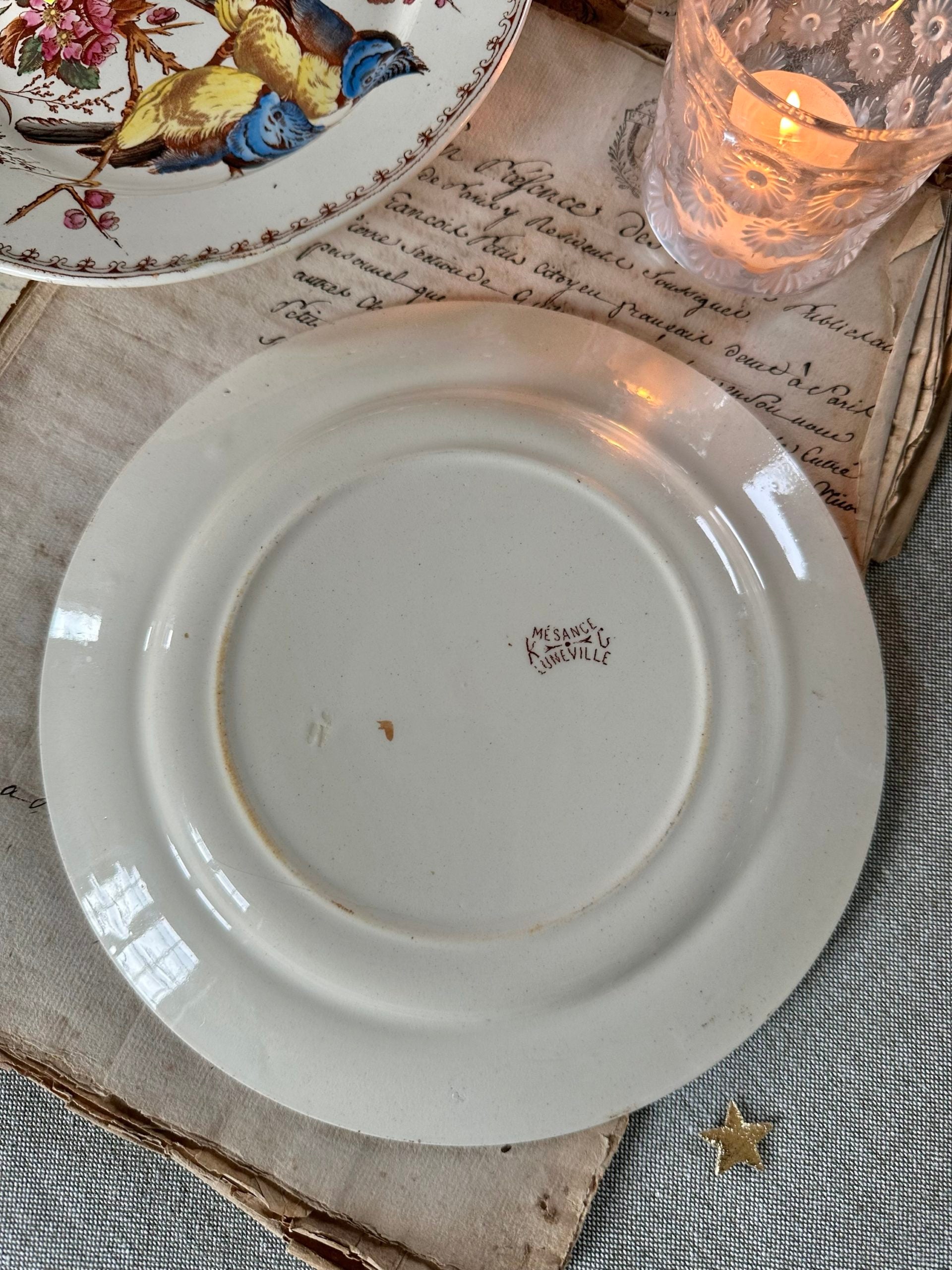 Assiette à dessert polychrome Lunéville modèle Mésange