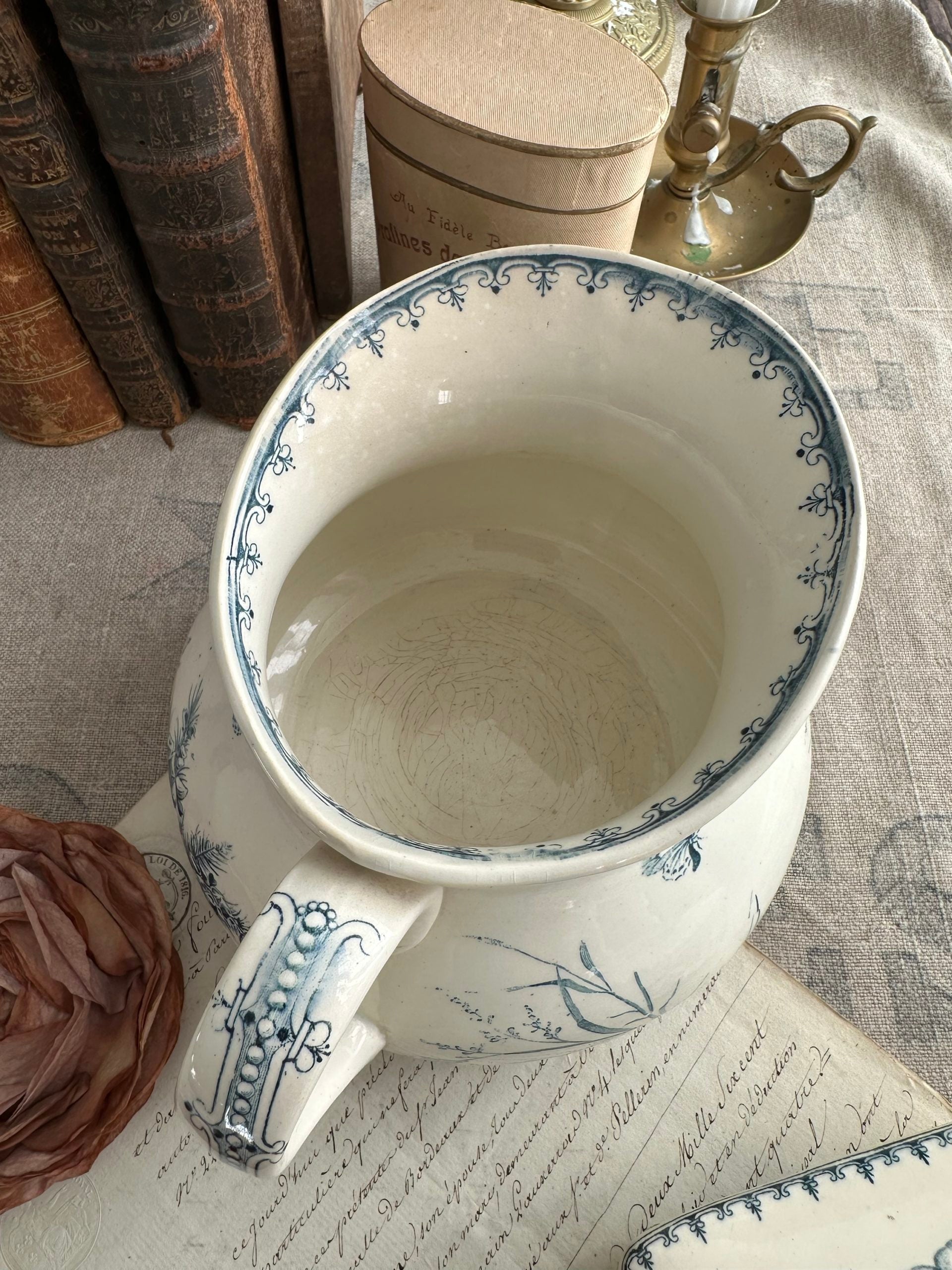 Chubby jug, ironstone, Lunéville model, Titmouse