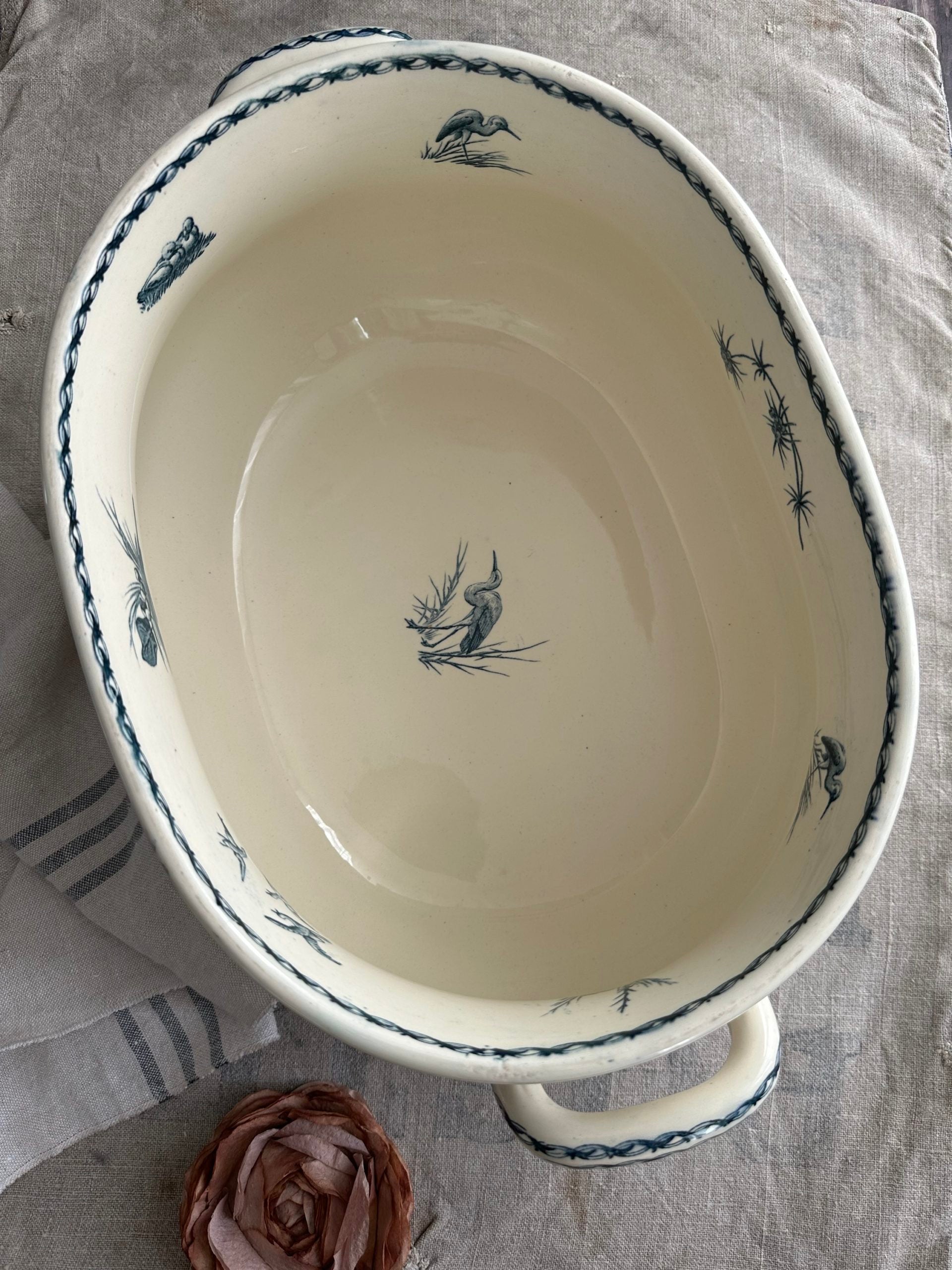 EXCEPTIONAL PIECE, very large Lunéville "Birds of the Marsh" cooling pond - 19th century