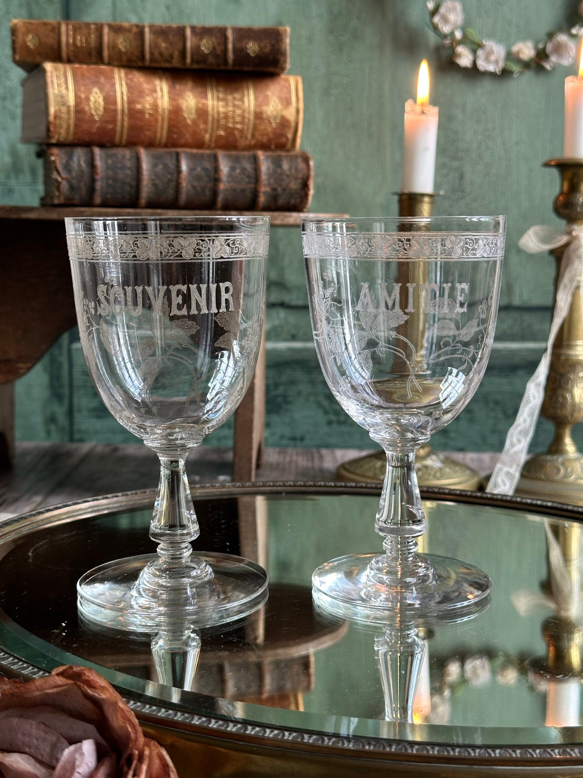 Baccarat engraved crystal water glass, FRIENDSHIP or SOUVENIR