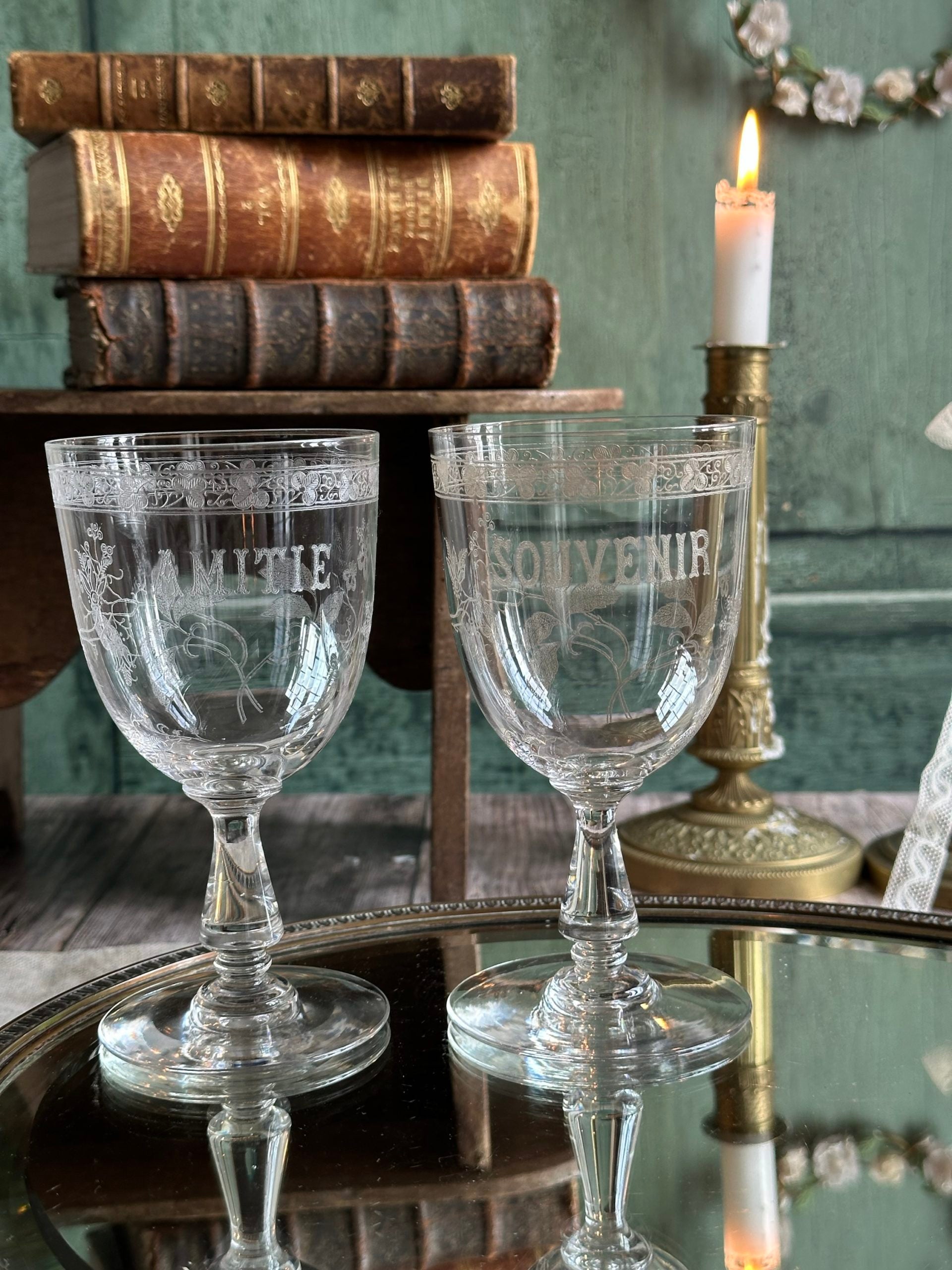 Baccarat engraved crystal water glass, FRIENDSHIP or SOUVENIR