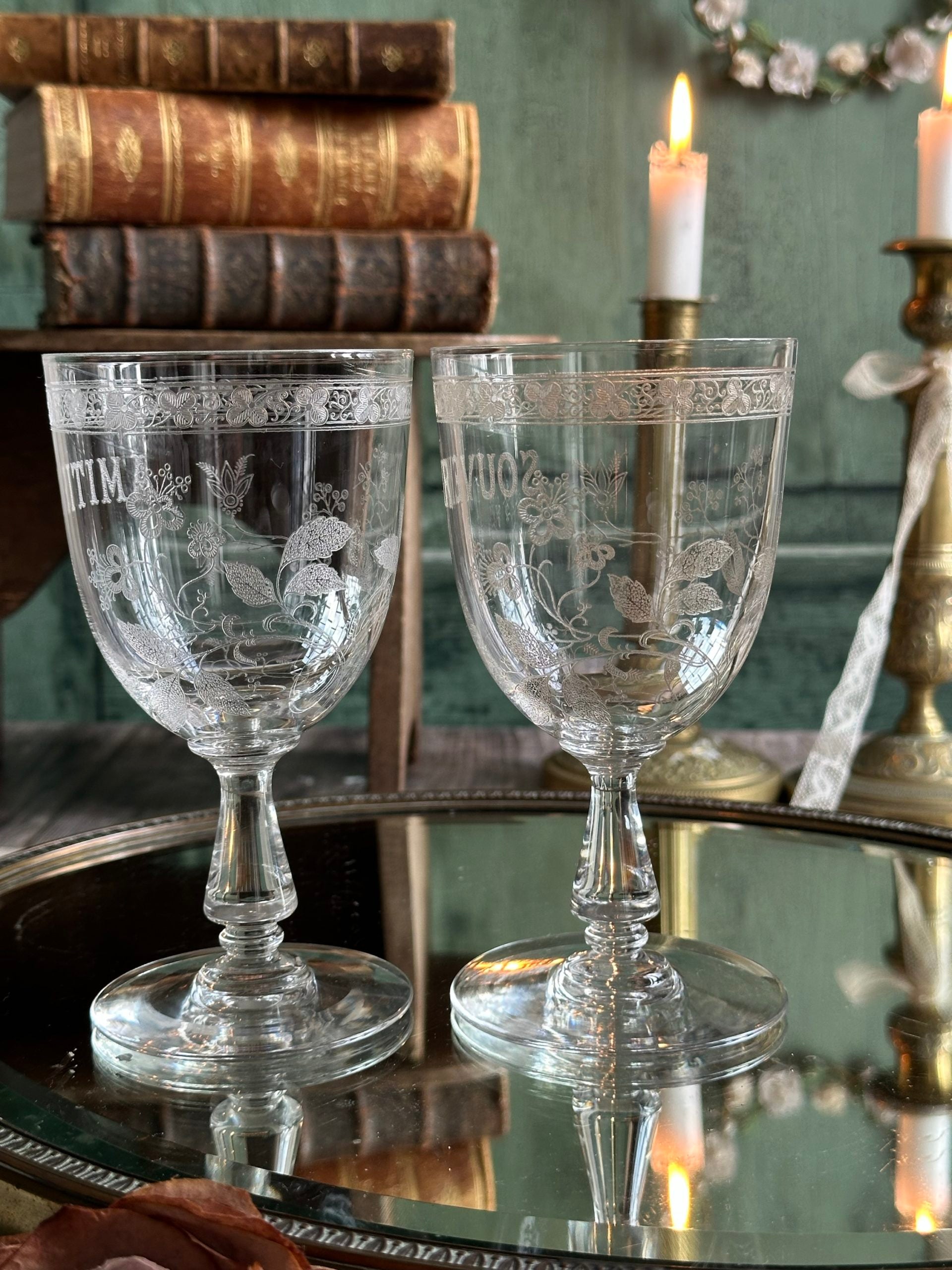 Baccarat engraved crystal water glass, FRIENDSHIP or SOUVENIR