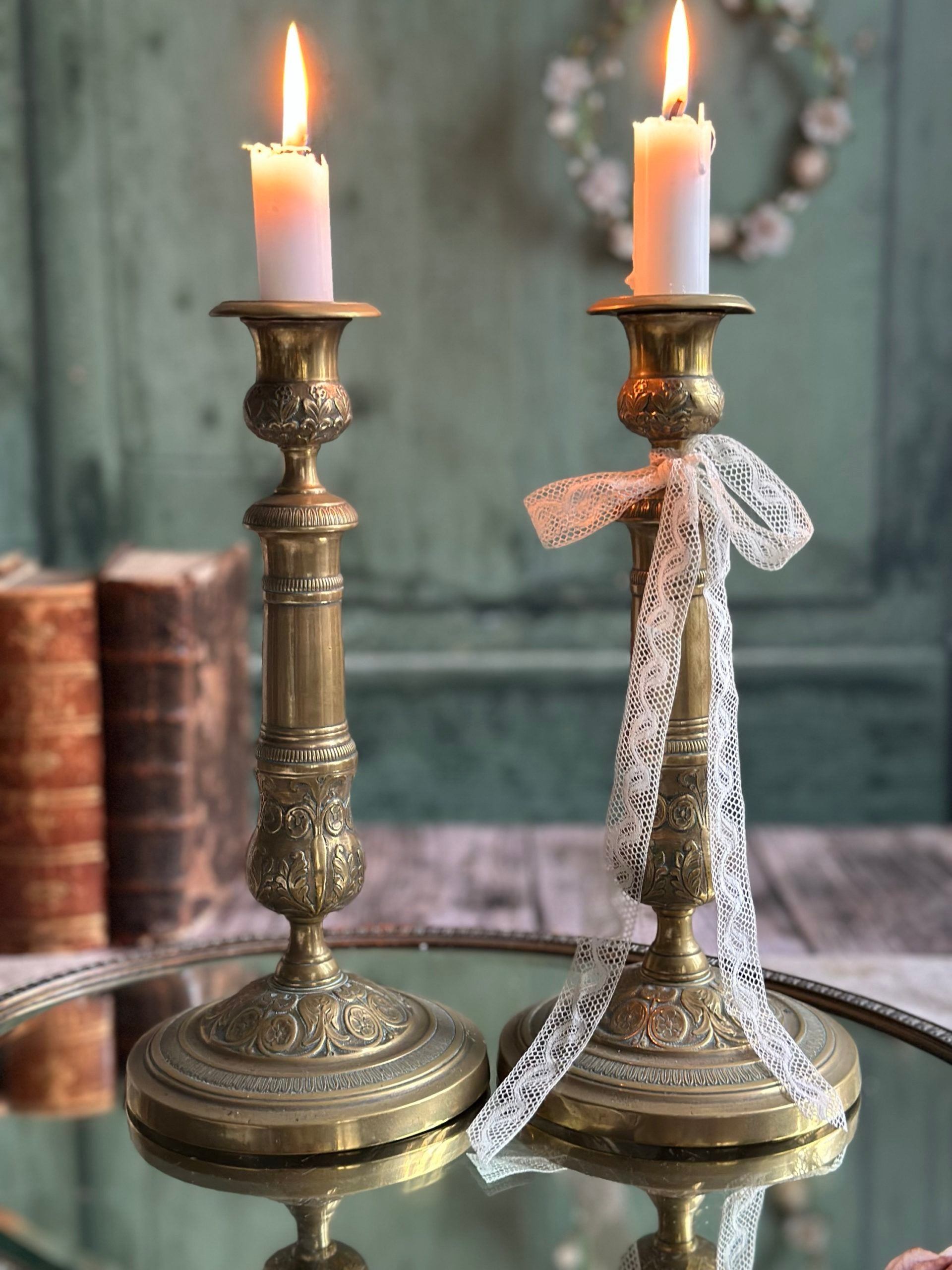 Pair of large antique candlesticks