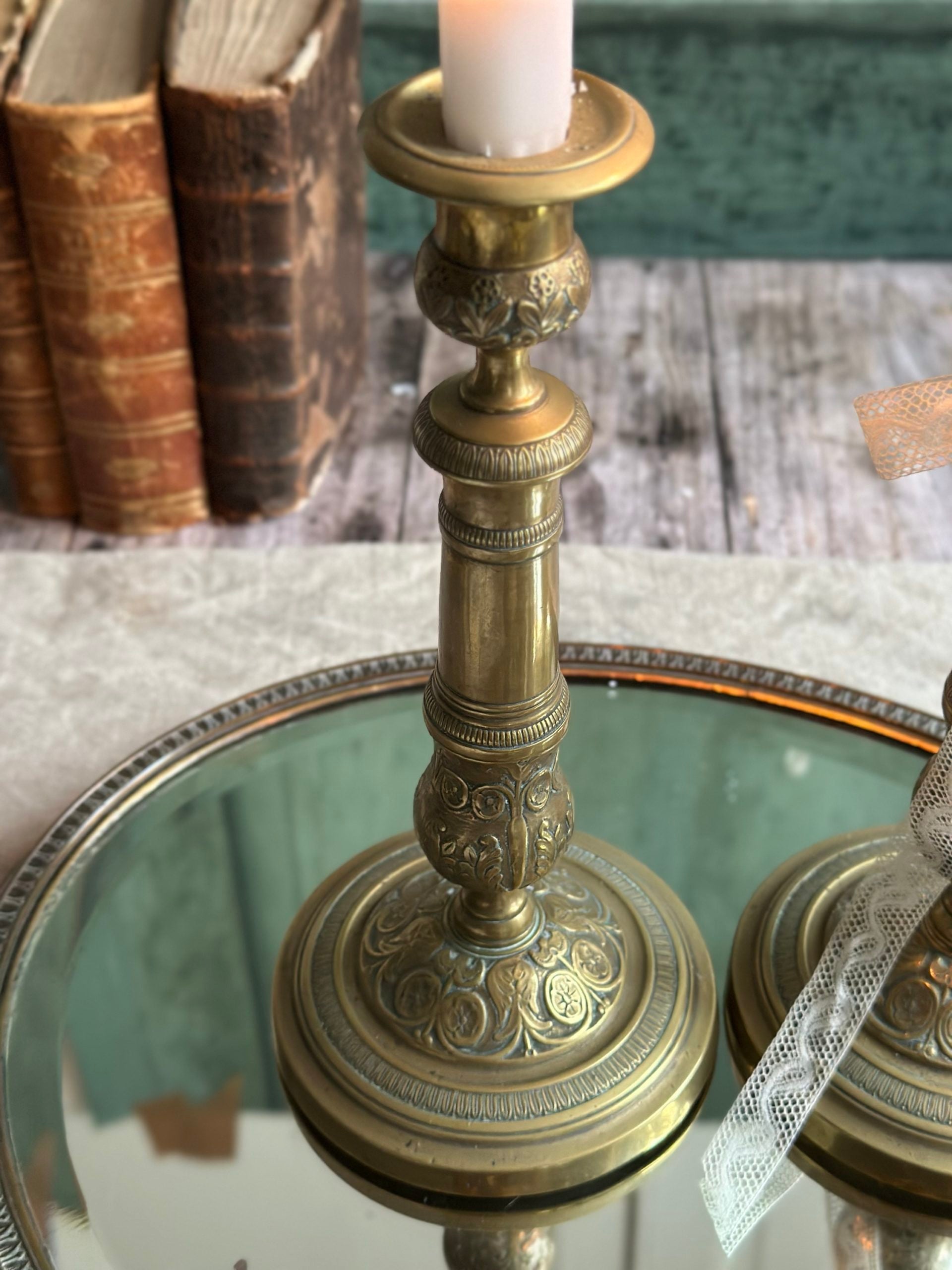 Pair of large antique candlesticks