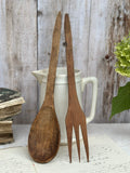 Large antique wooden spoon and fork