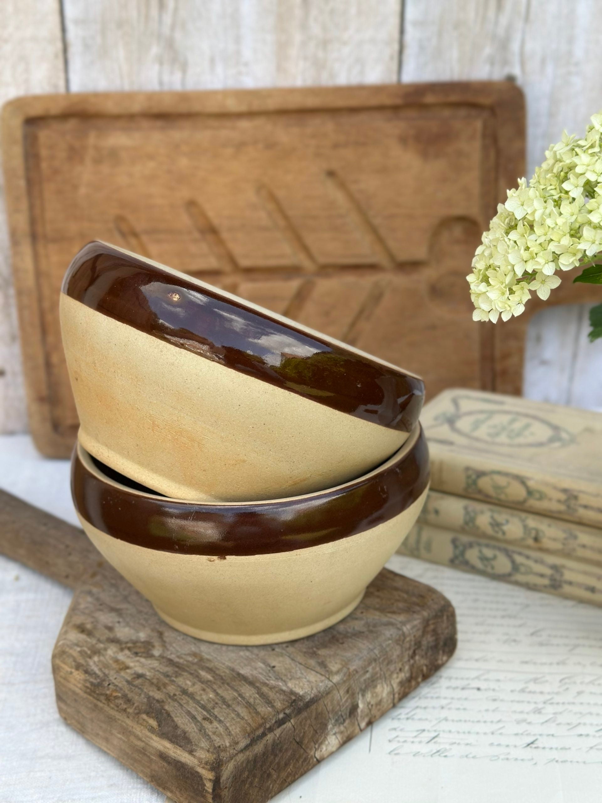 Deux grands bols / terrines en grès Digoin