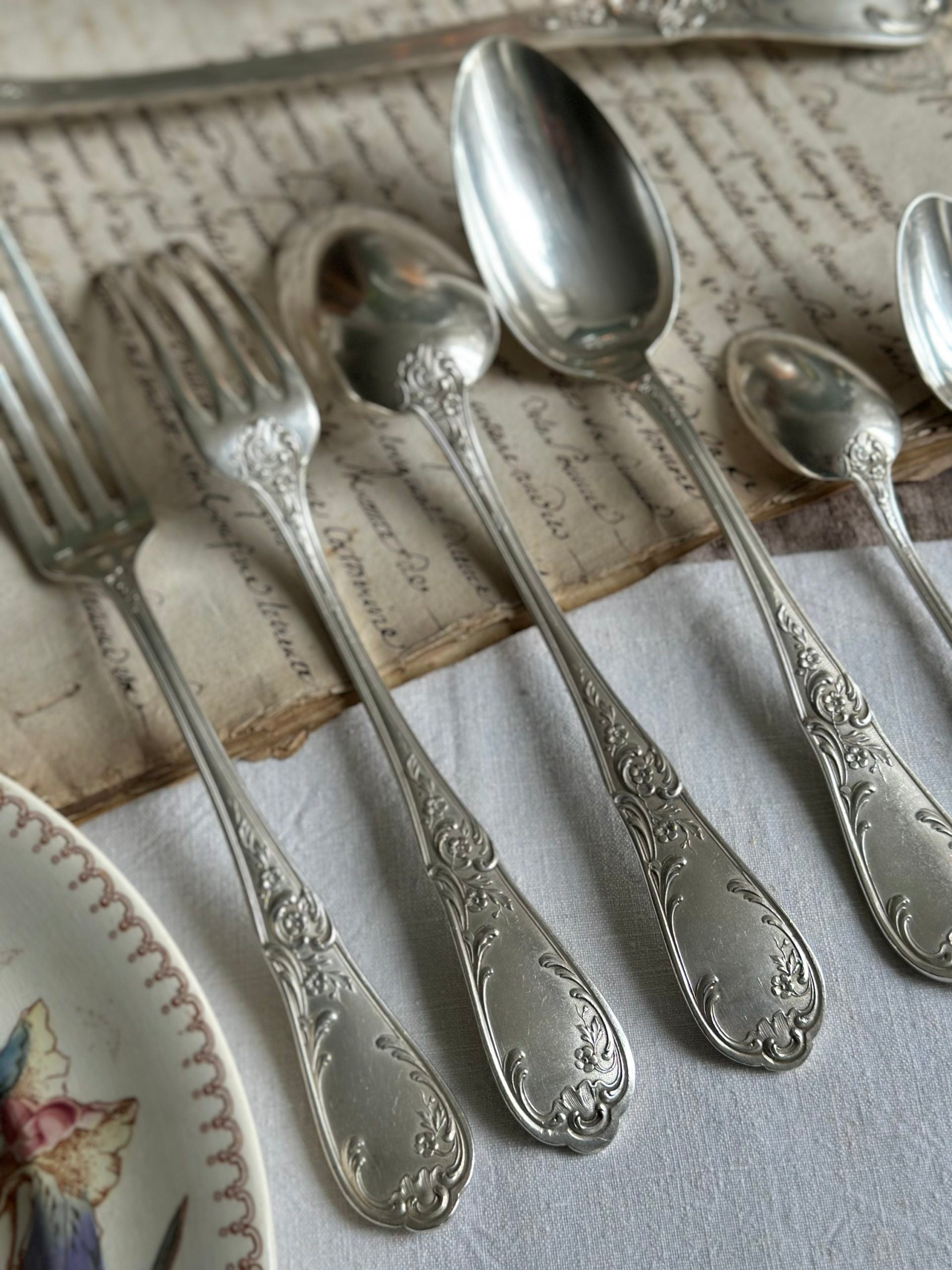Exquisite 37-piece silver-plated flatware set from the 19th century