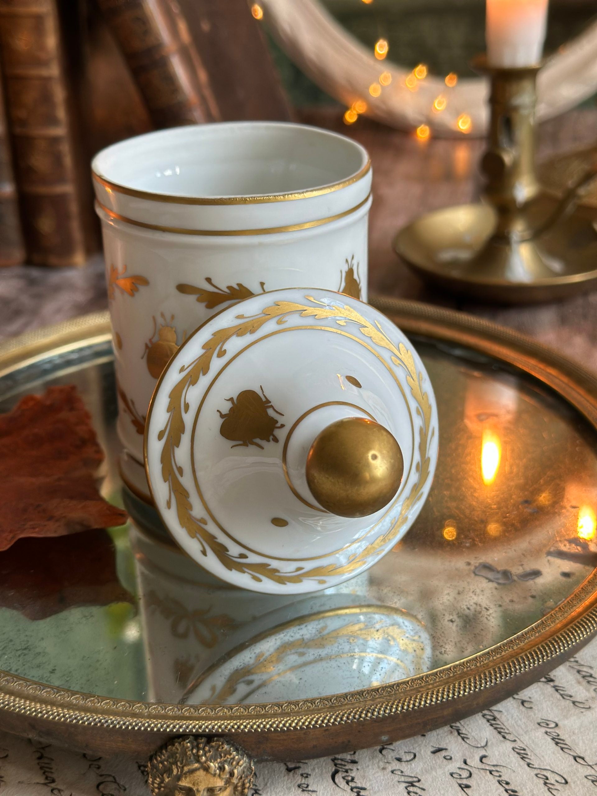 Pot apothicaire en porcelaine de Limoges, peint à la main à l'or fin, XIXème