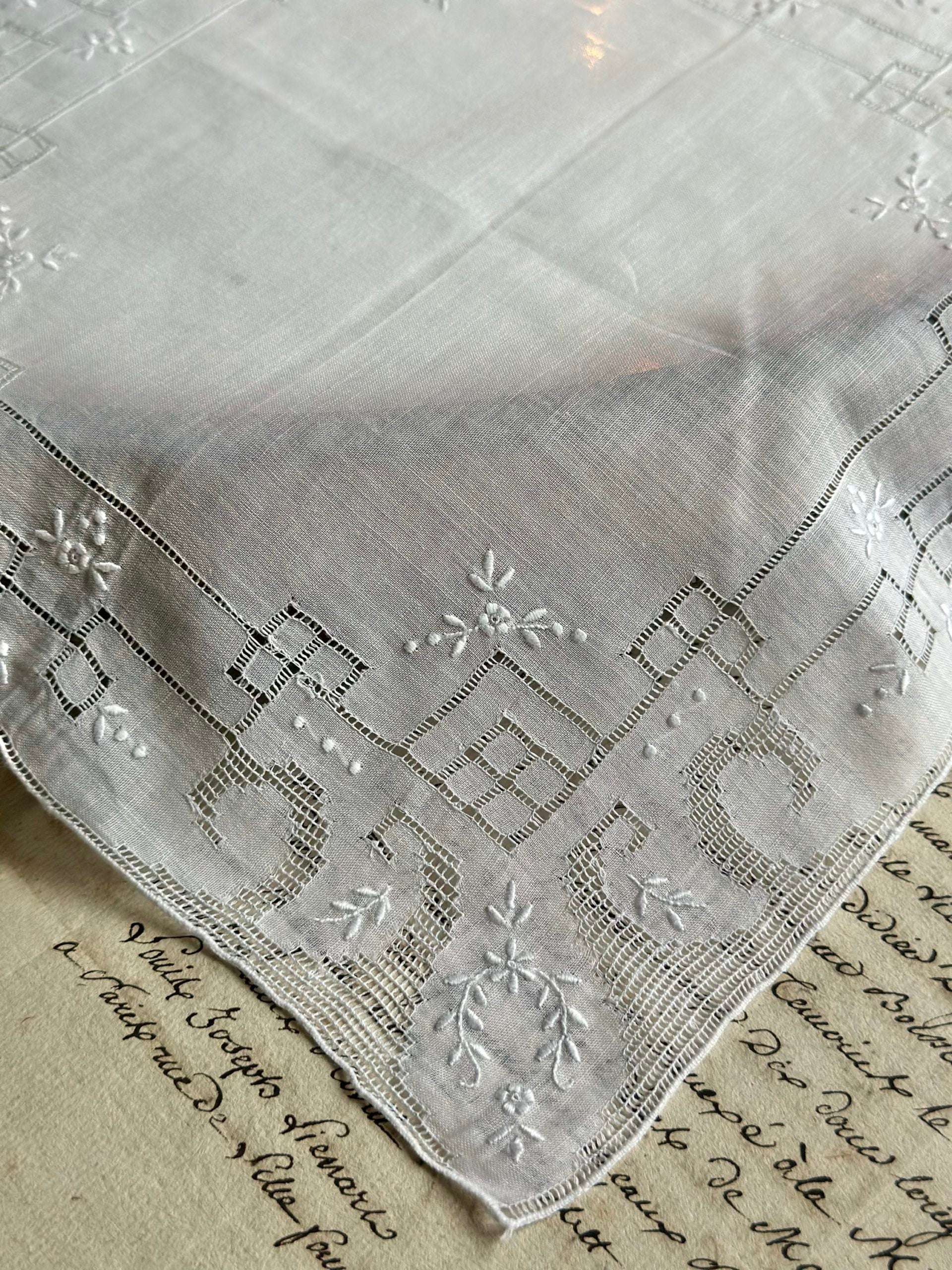 II. Antique hand-embroidered handkerchief