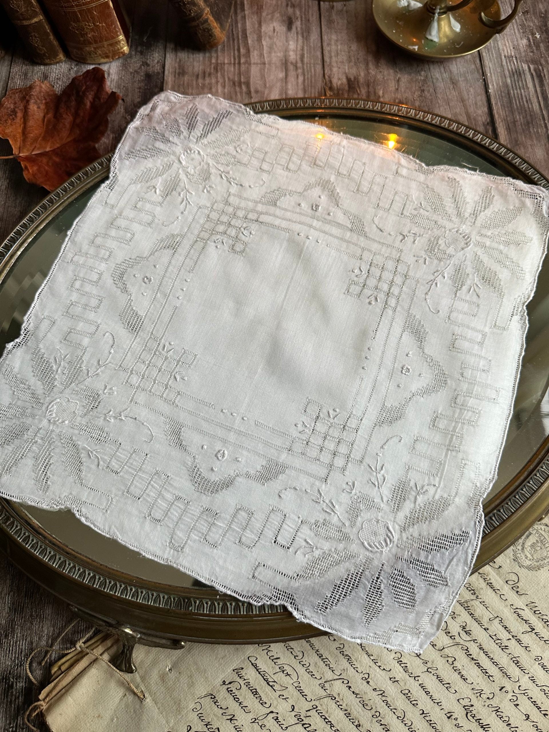 III. Antique hand-embroidered handkerchief
