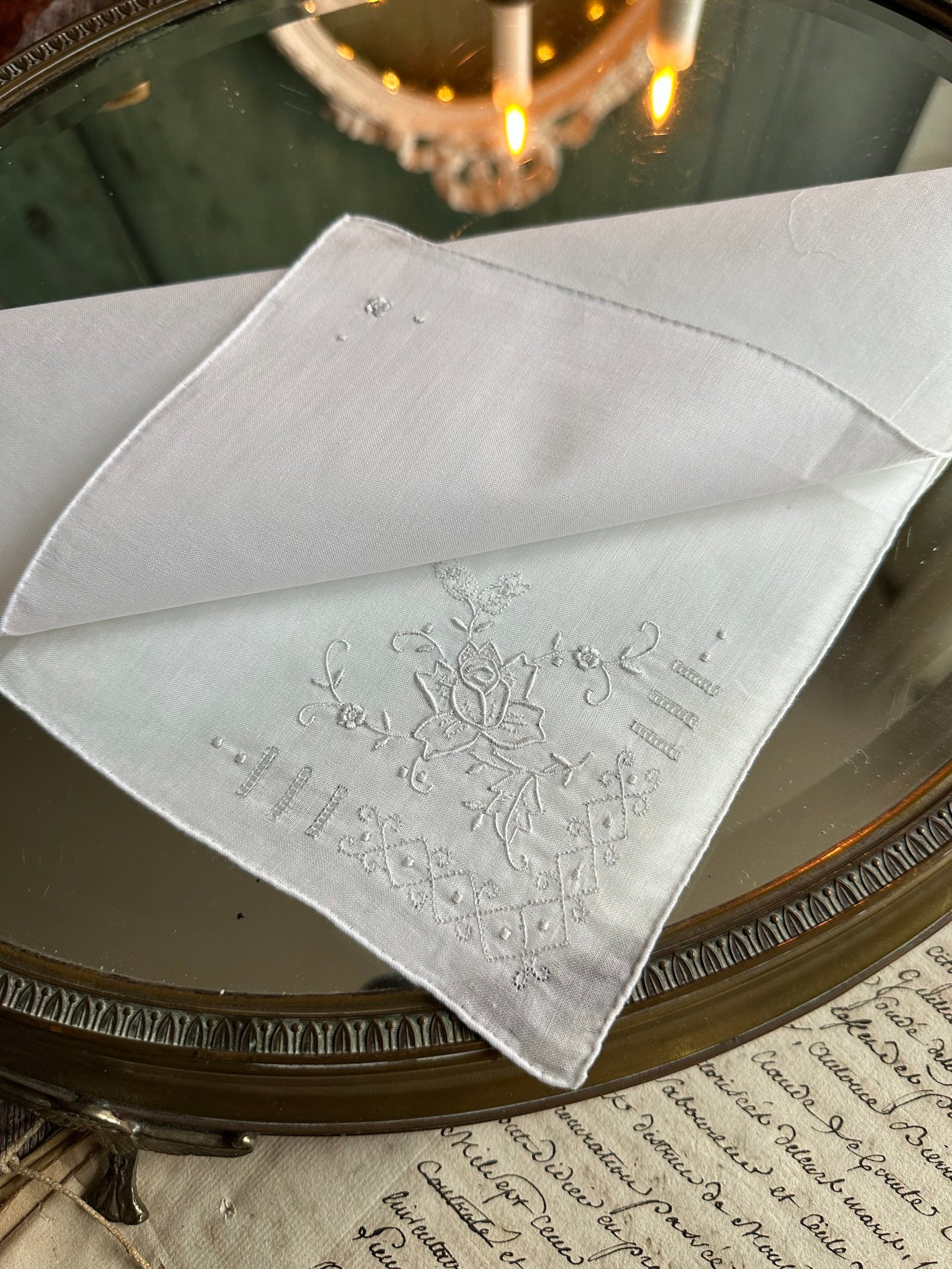 VII. Antique hand-embroidered handkerchief
