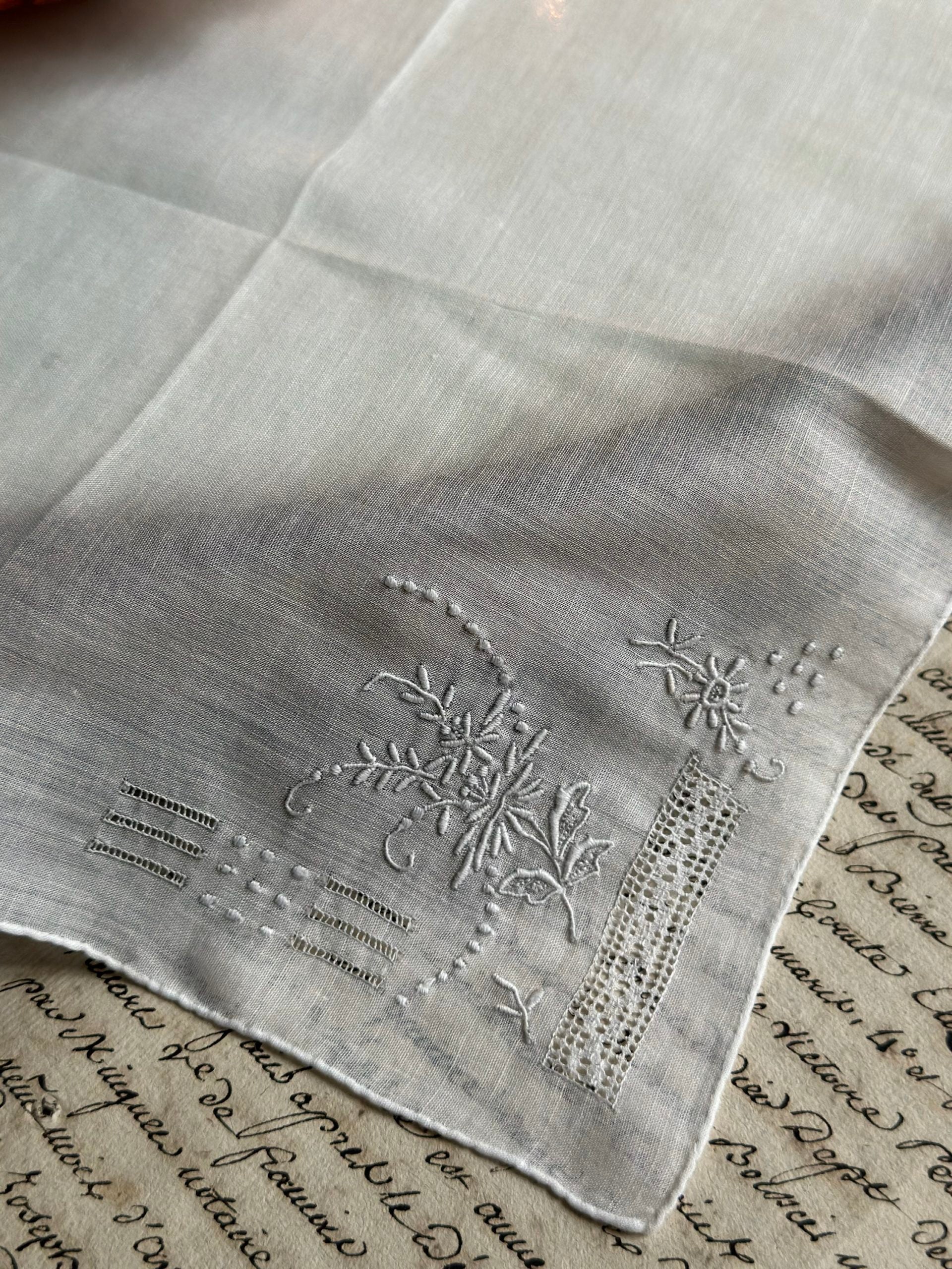 VIII. Antique hand-embroidered handkerchief