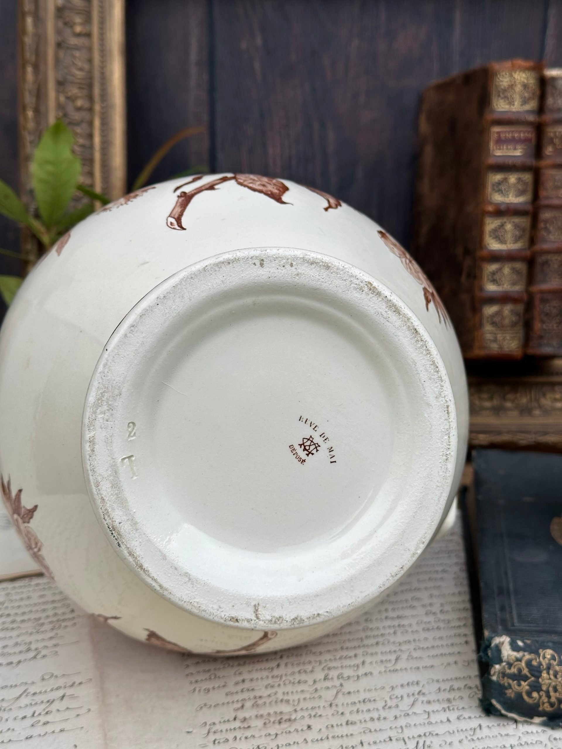 Rare large Creil and Montereau pitcher, Rêve de Mai pattern