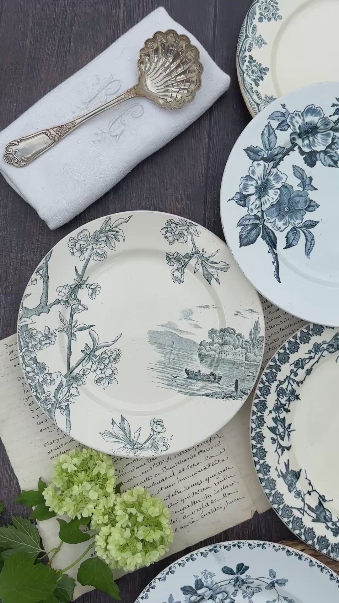 Set of 8 mismatched ironstone dinner plates
