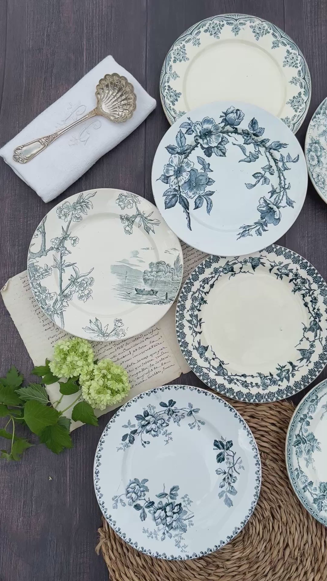 Set of 8 mismatched ironstone dinner plates
